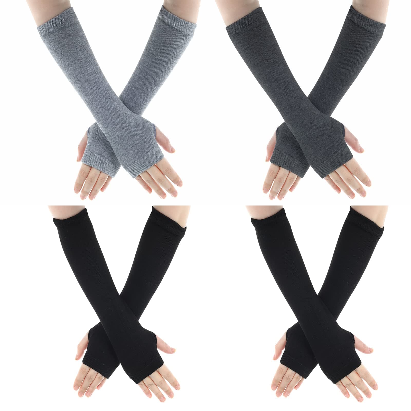 4 Pairs Knitted Fingerless Gloves Wrist with Finger Holes Warmers Warm Winter Mittens Long Gloves for Office Typing Computer
