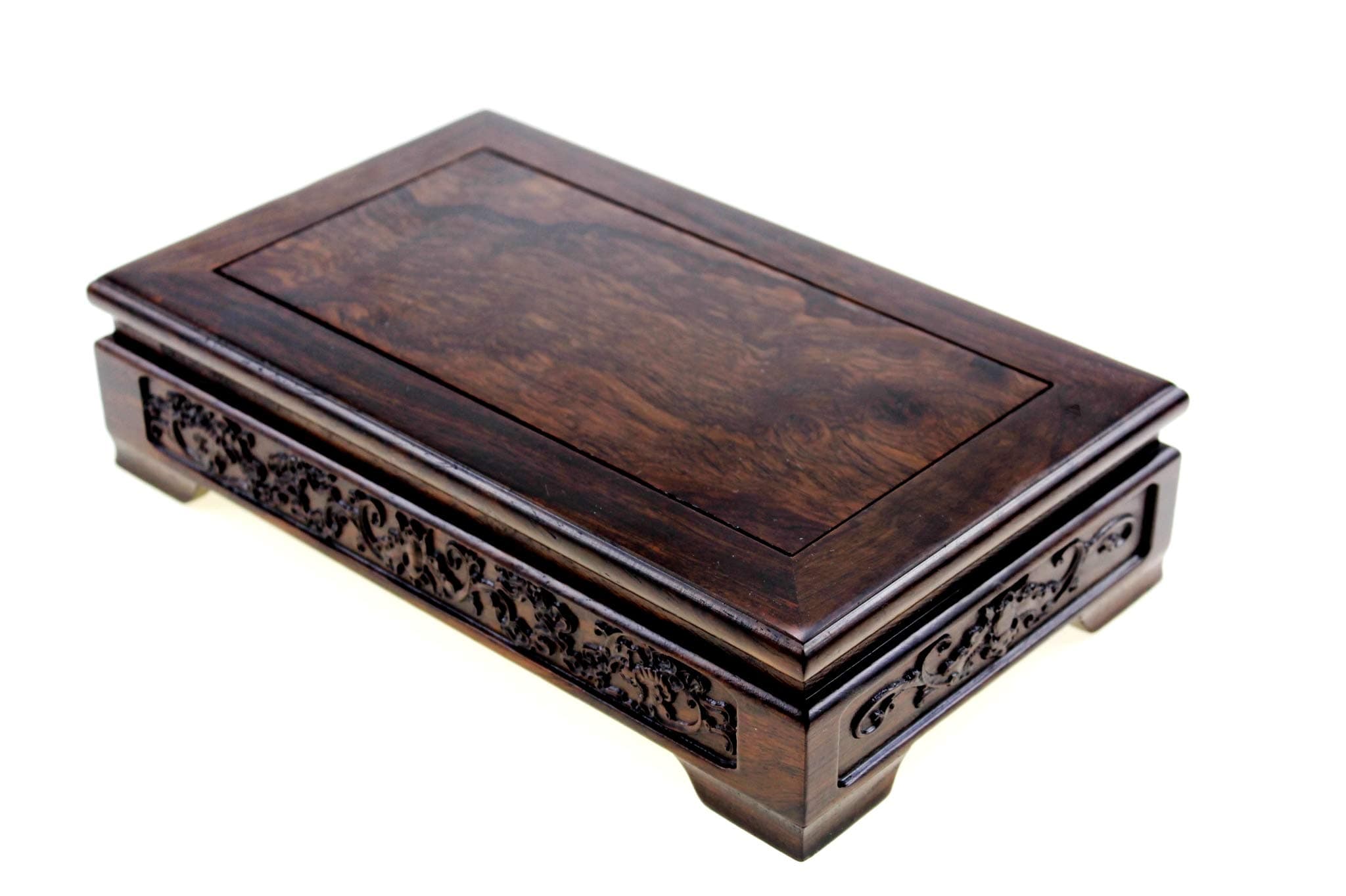 Oriental Furniture Chinese Rosewood Solid Mahagony Wood Display Stand Wooden Base Rectangle Rectangular Shape Pedestal with Carved Handcrafts (L 25cm * 15cm * 6.5cm)