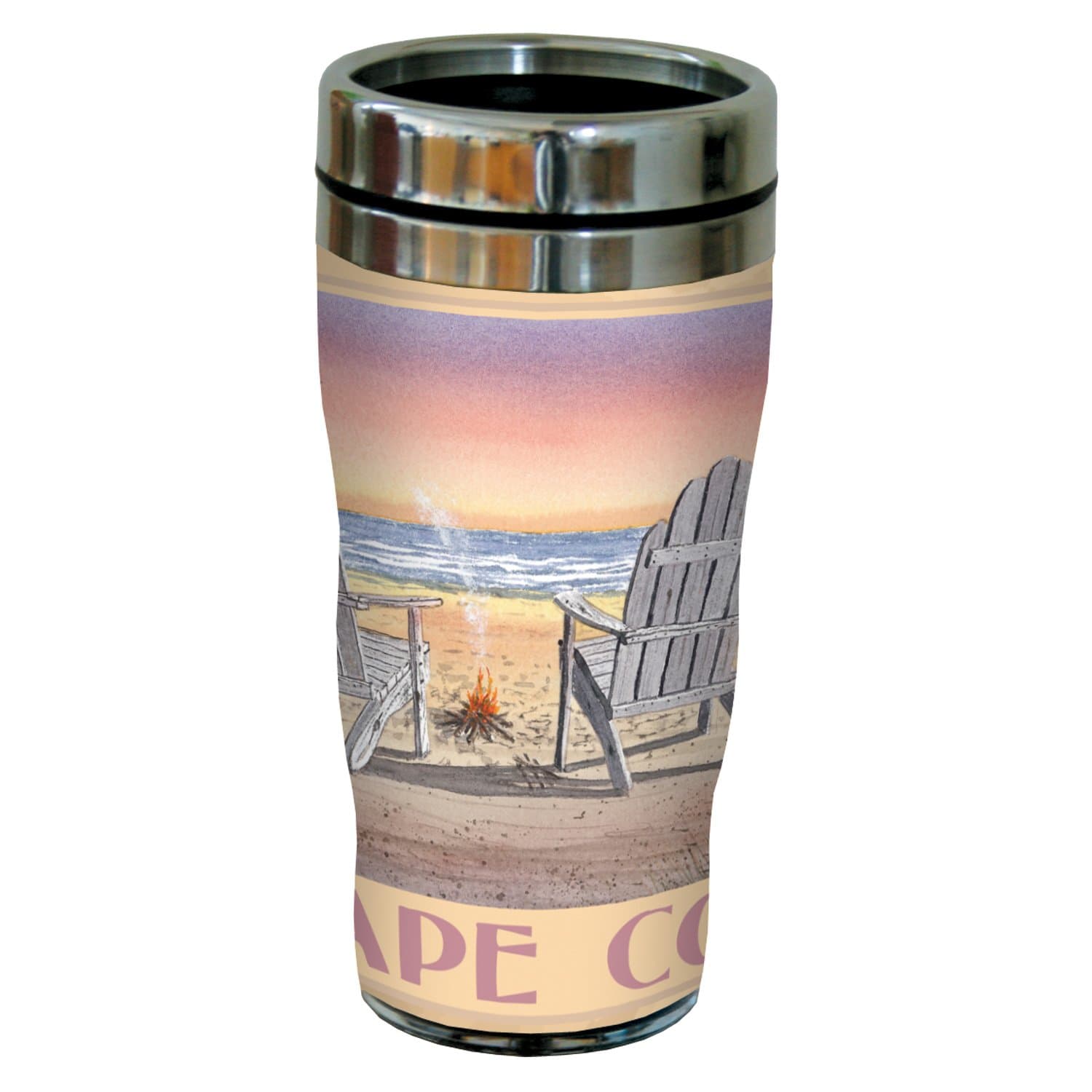 Tree-Free Greetings sg23011 Coastal Cape Cod Beach Chairs by David Bartholet Stainless Steel Sip 'N Go Travel Tumbler, 16-Ounce, Multicolored