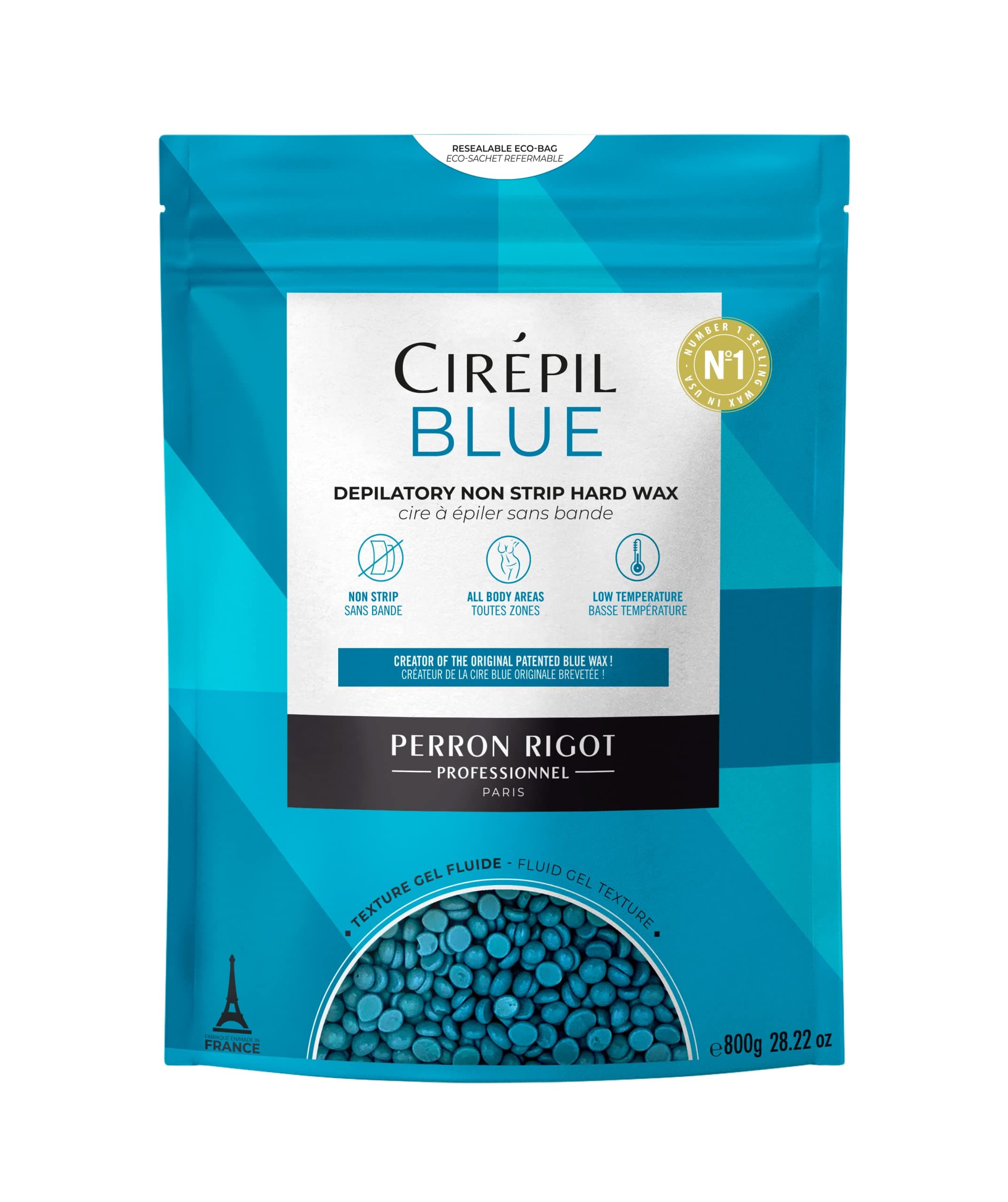 Blue - 800g / 28.22 oz Wax Beads Bag - All-Purpose & Unscented - No Strips Needed - Disposable Blue Wax Refill Bag - Fluid Gel Texture, Easy Removal, Peel-Off Wax