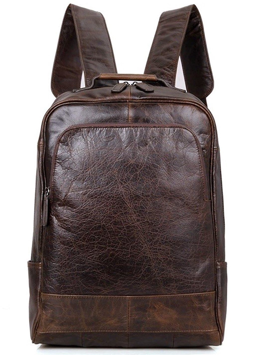 Clean Vintage Men's Fashion Leather Backpack- Fits 15" Laptops - Slim Design Italian Leather College Business Rucksacks for Men