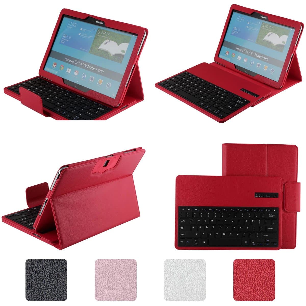 VIIGOOTECH Case for Samsung Galaxy Note Pro 12.2 Inch SM-T900 / T905 PU Leather Keyboard Case Cover Stand (Red)