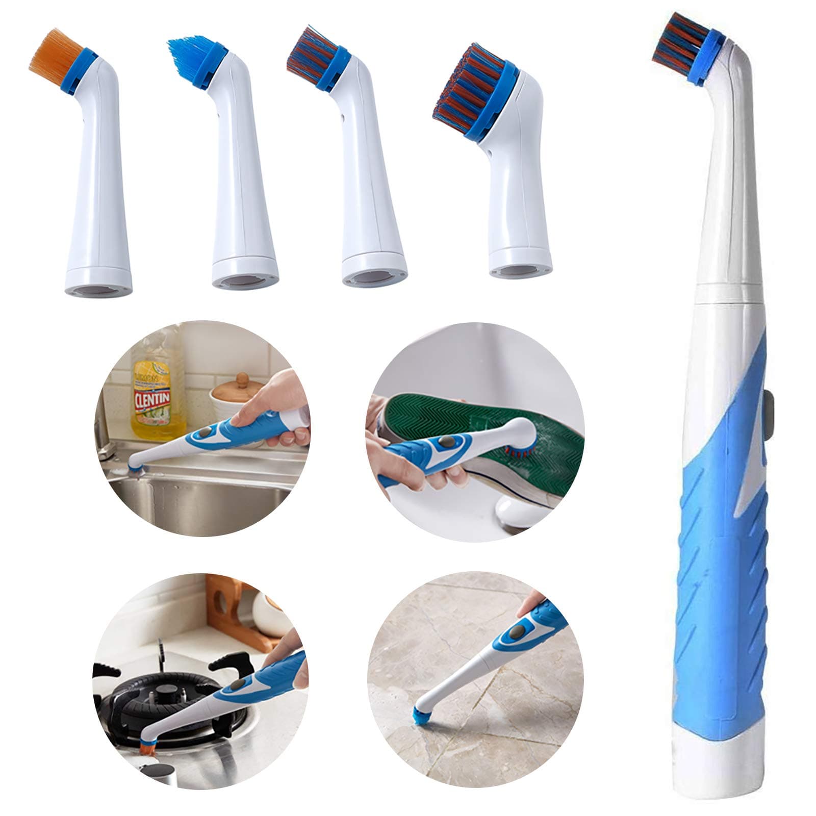 Vivo Technologies Electric Scrubber Cleaning Brush Electrical Brush Cleaner Spin Scrubber Cordless Cleaning Gadget with 4 Heads for Bathroom Household Tub Tile Floor Wall Kitchen