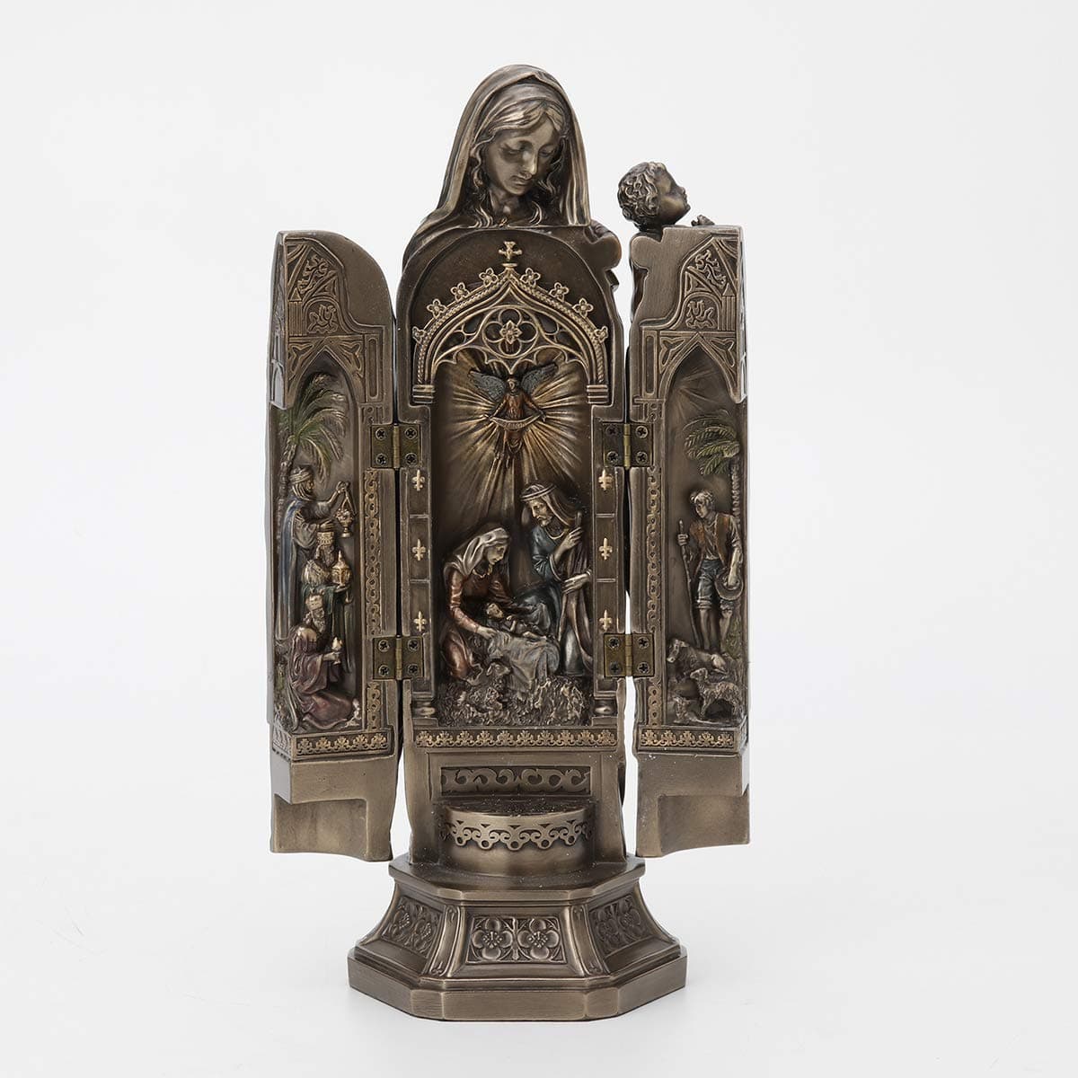 Veronese Design 11 3/8 Inch Lady of Grace Virgin Mary Polyptych Sculpture of Nativity Cold Cast Resin Bronze Finish Statue Home Decor