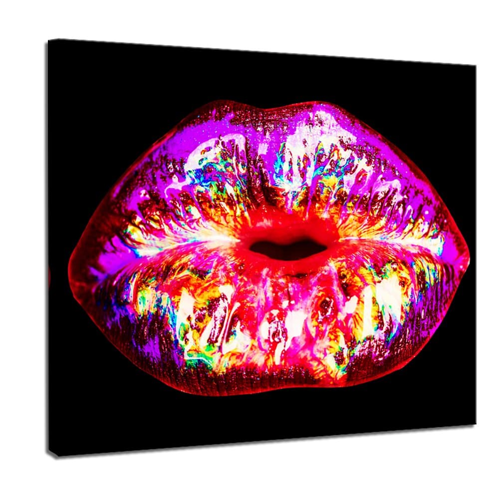 LevvArts - Fashion Canvas Wall Art Colorful Lip Picture Painting Sexy Artwork for Bedroom Gallery Canvas Wrapped Ready to Hang -24x24 inch