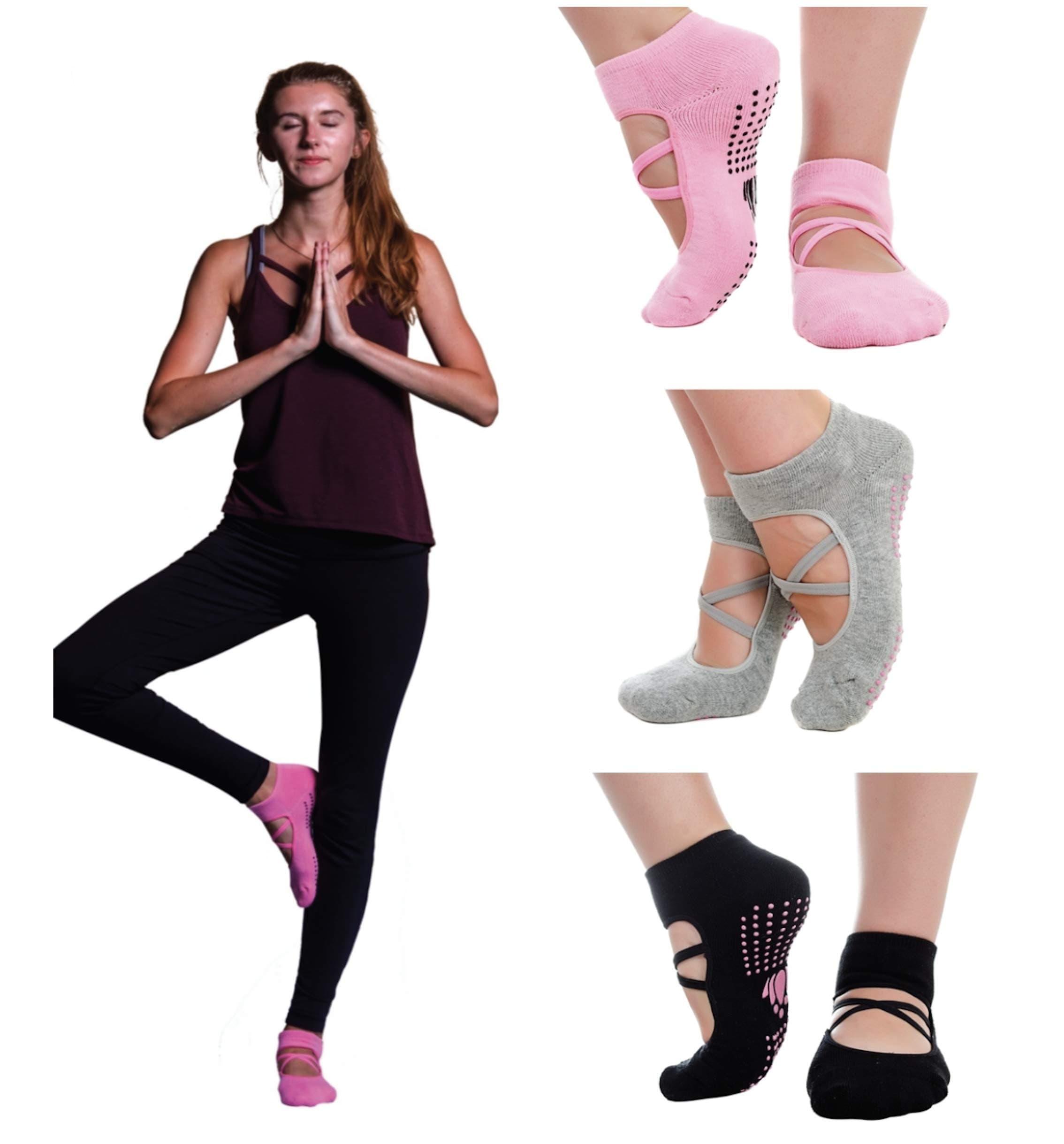 3 Pairs Anti-Slip Socks for Yoga Pilates Barre, Hospital and Maternity with a Cotton Gift Bag…