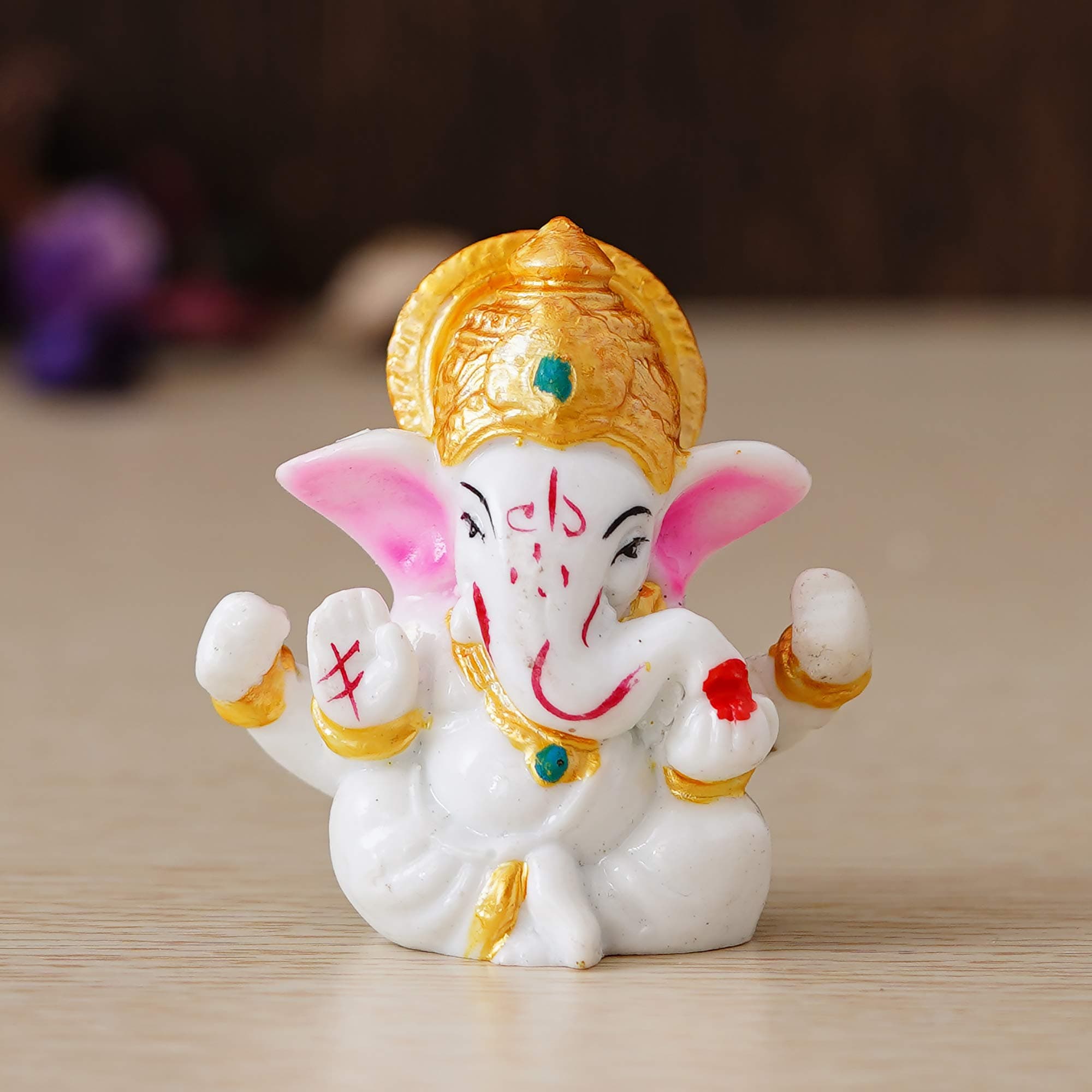 eCraftIndia White Polyresin Lord Ganesha Idol With Golden Mukut Decorative Religious Showpiece For Home Decor, Pooja Room, Temple & House Warming Gift One Size Multicolour