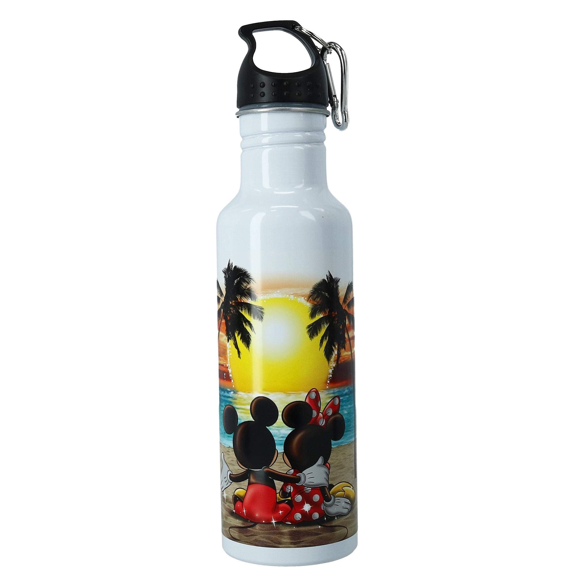 Disney Mickey & Minnie Mouse Sunset Aluminum Water Bottle with Carabiner Hook, Multi