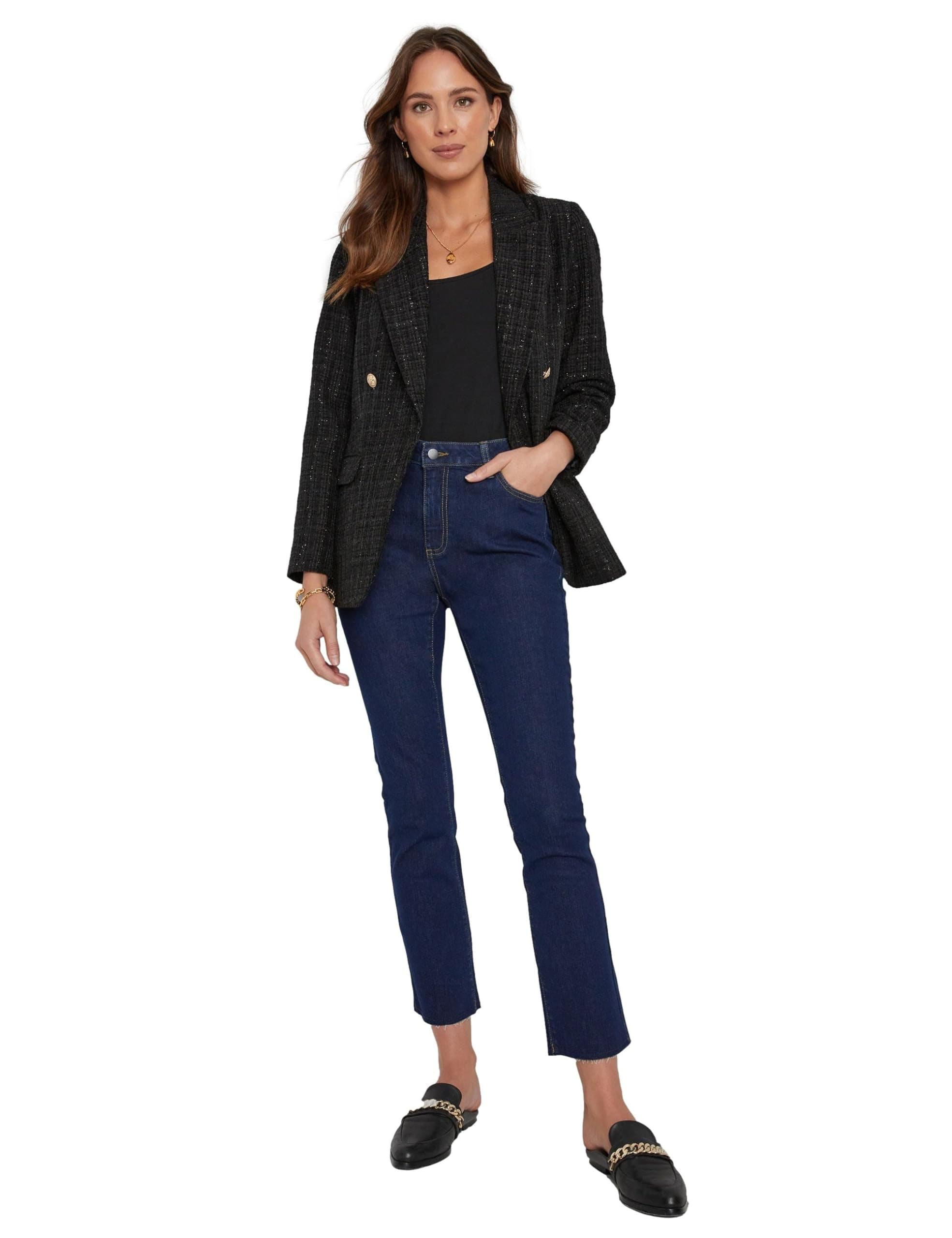 KATIES - Womens Jeans - Blue Full Length - Cotton Pants - Denim Work Clothes - Winter - Dark Wash - Elastane - Office Wear - Casual Fashion Trousers