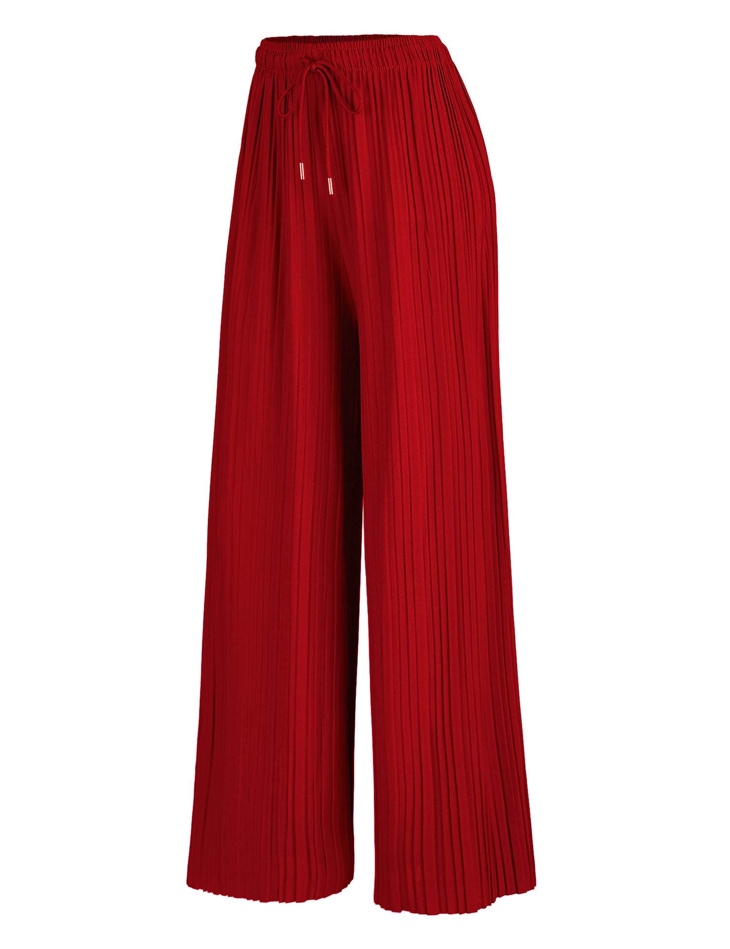 Womens Pleated Wide Leg Palazzo Maxi Pants with Drawstring or Elastic Band