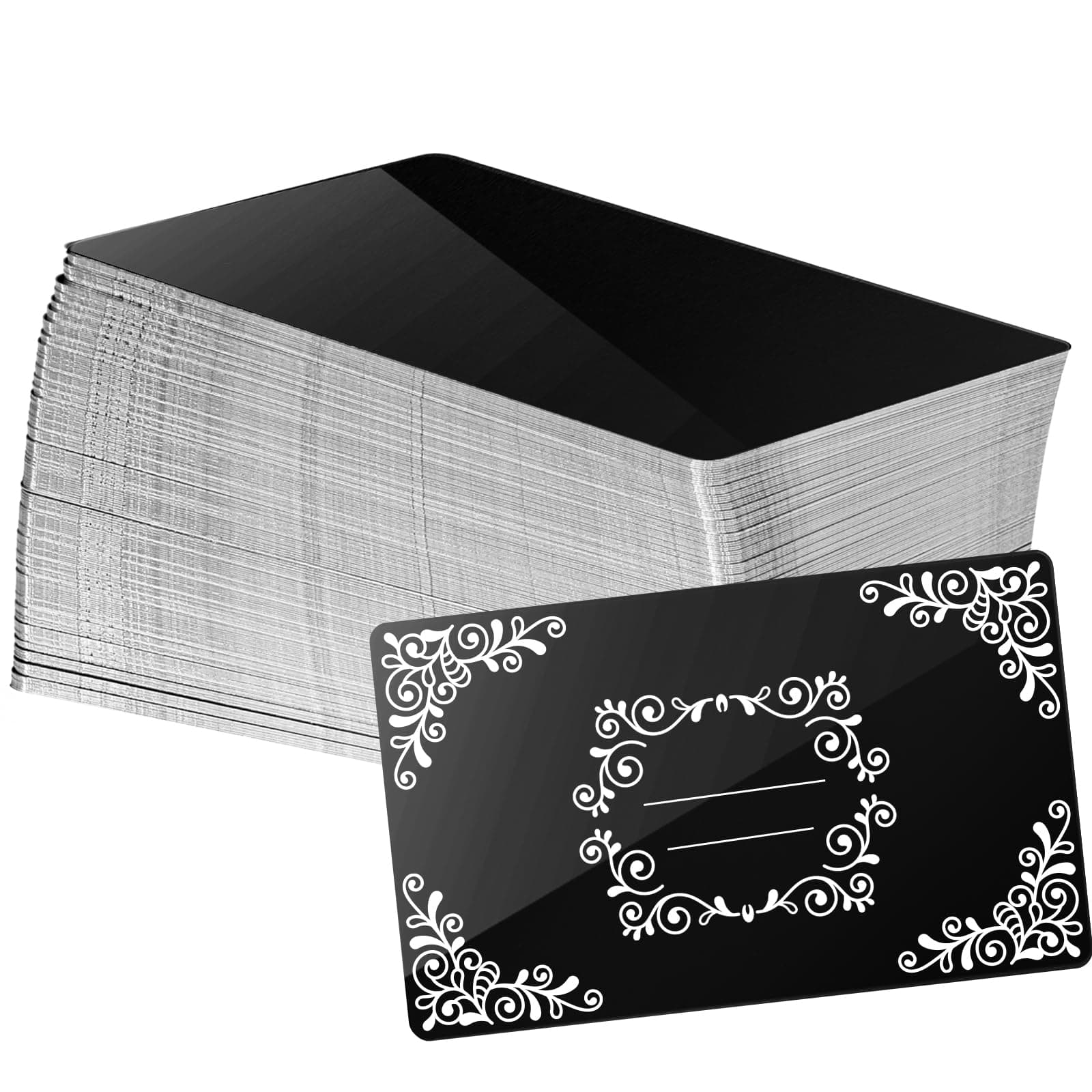 100 Pcs Metal Engraving Blanks Aluminum Sheet Laser Engraving Business Card Multipurpose Engraving DIY Gift Cards 86 x 54 x 0.21 mm (Black)