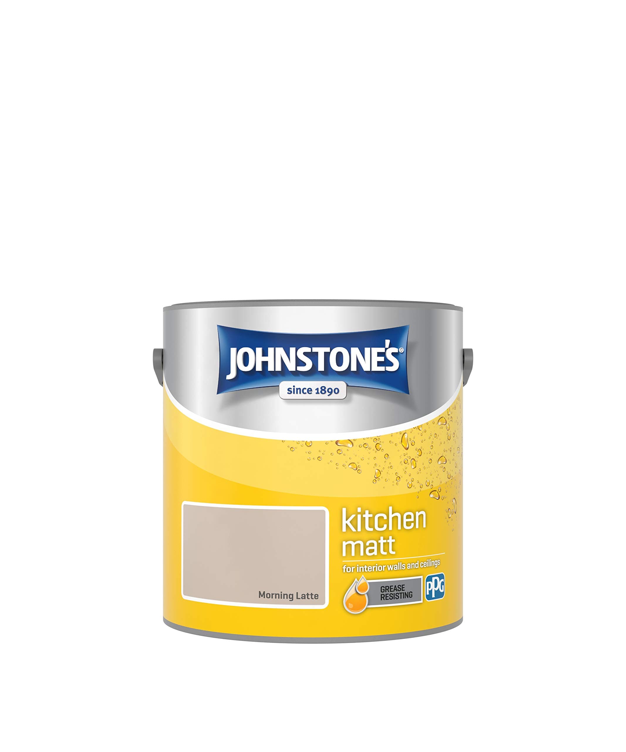 Johnstone's - Kitchen Paint - Morning Latte - Matt Finish - Grease & Stain Resistant - Suitable for Kitchen Walls & Ceilings - Highly Durable - Low Odour - 12m2 Coverage per Litre - 2.5L