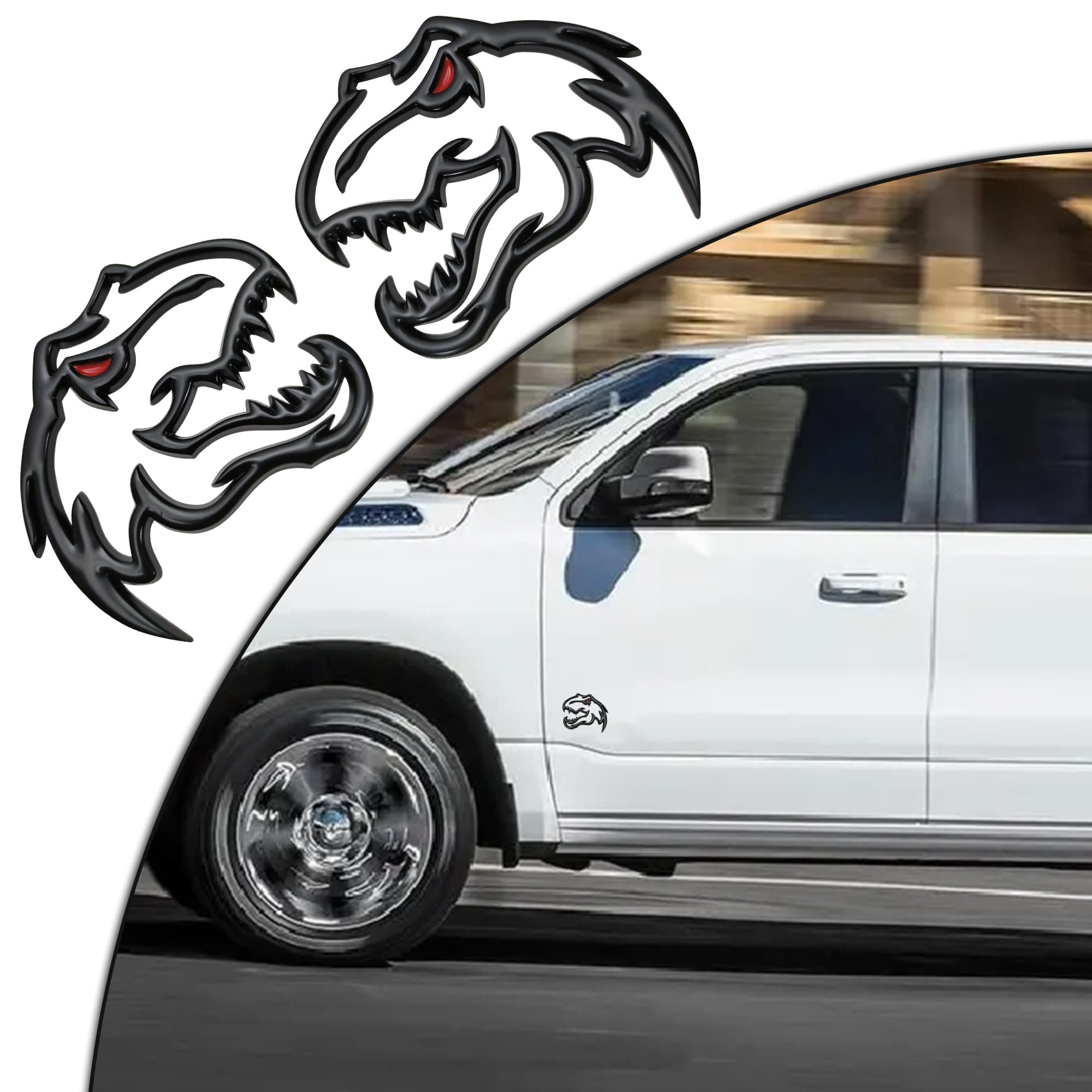 A Pair Dinosaur Emblem Car Metal Badge for Dodge RAM TRX 1500 2500 3500 Charger Challenger