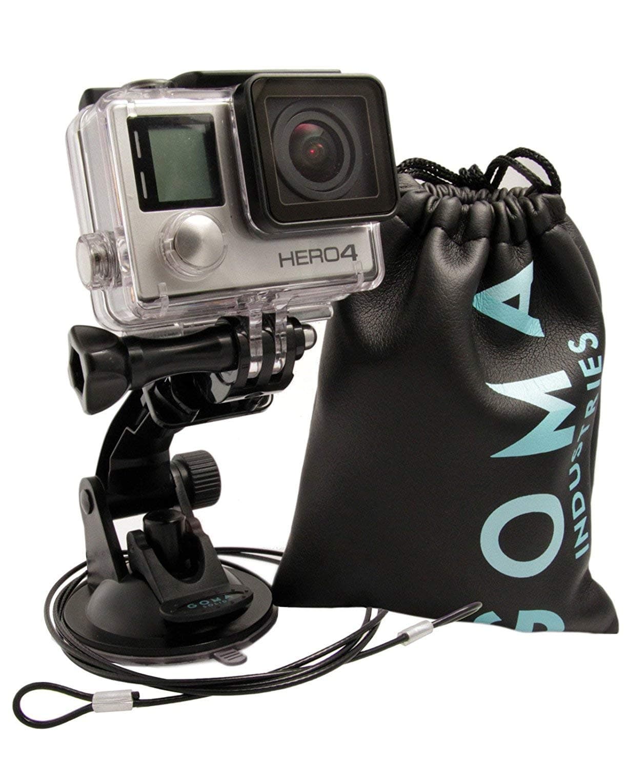 GOMA Industries Suction Cup Car Mount for GoPro Hero7 Hero6 Hero5 Hero4 All Gopro Cameras and camcorders AKASO EK7000 SJcam SJ4000, SJ5000, xiaomi Yi Bundled with Safety Tether and Protective Bag