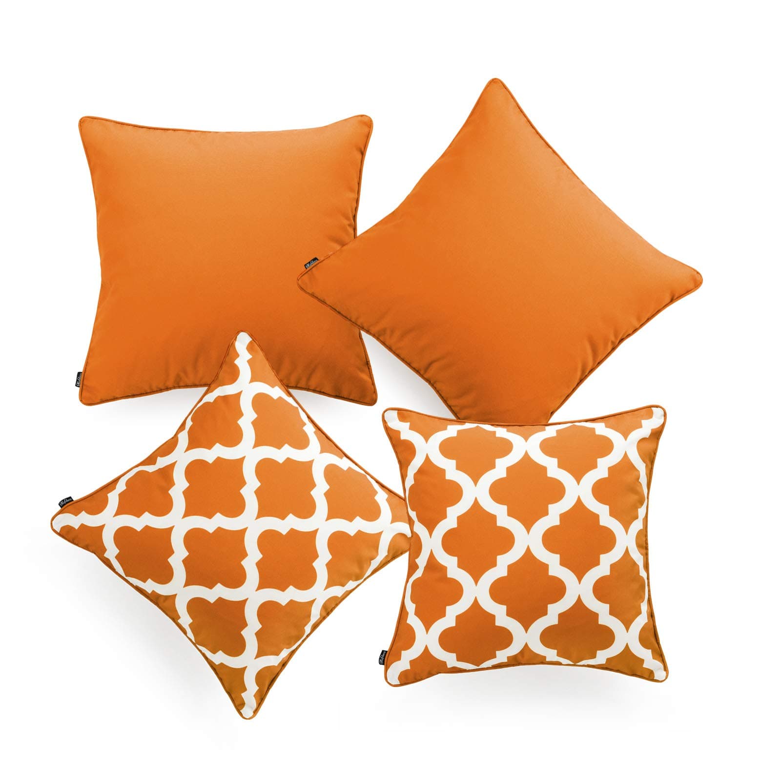 Hofdeco Indoor Outdoor Pillow Cover ONLY, Water Resistant for Patio Lounge Sofa, Fall Orange White Solid Moroccan, 18"x18", Set of 4