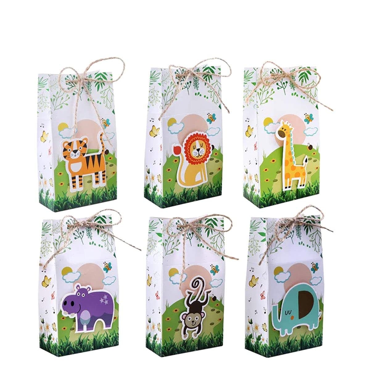 OurWarm 48Pcs Jungle Safari Party Favor Goodie Bags, 6 x 3 x 1.3 Inches Zoo Animals Candy Gift Bags for Jungle Safari Zoo Theme Baby Shower Birthday Party Decorations