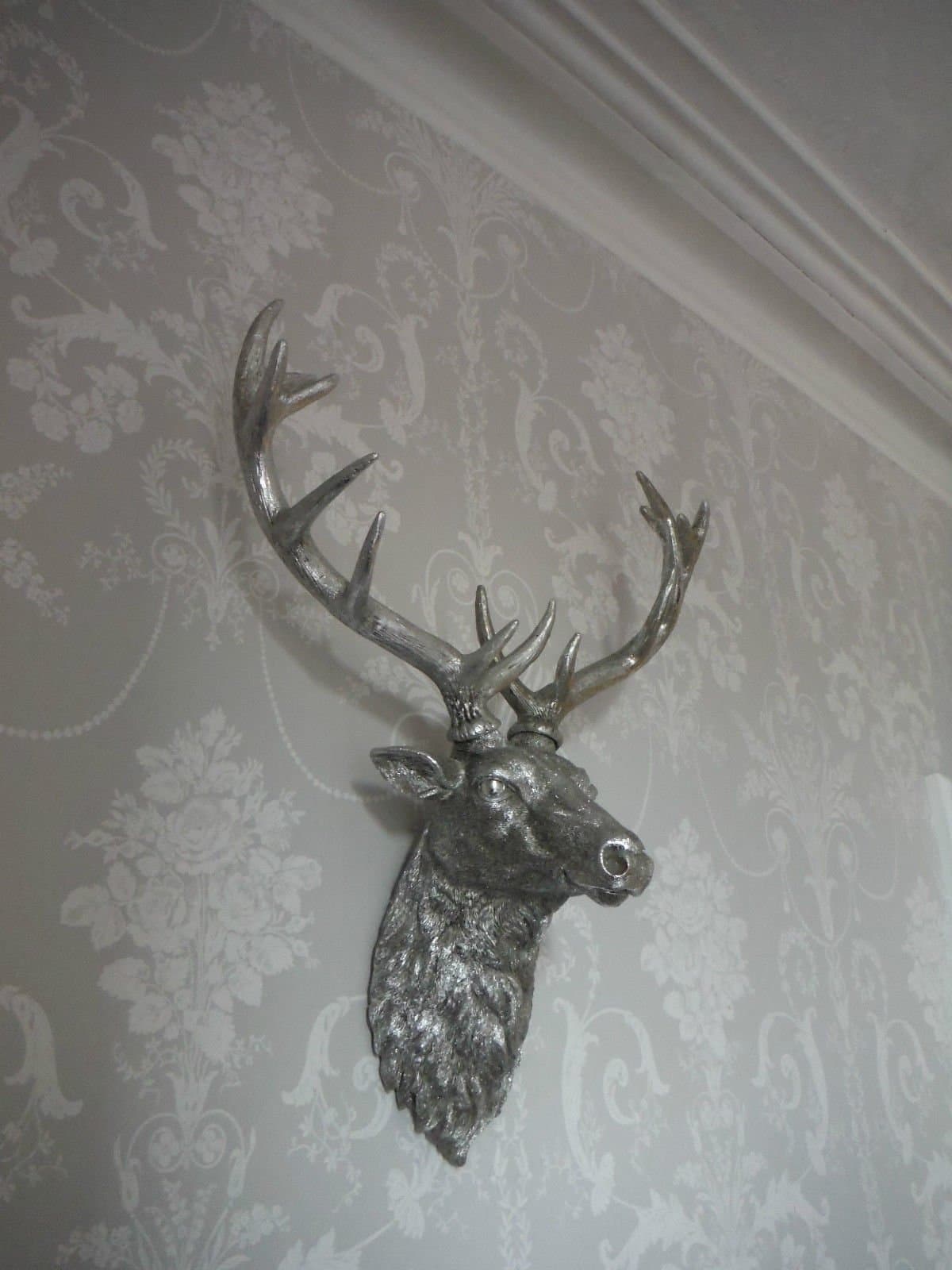 IGDUK LARGE Silver Stags Head Deer Head Wall Mounted STUNNING