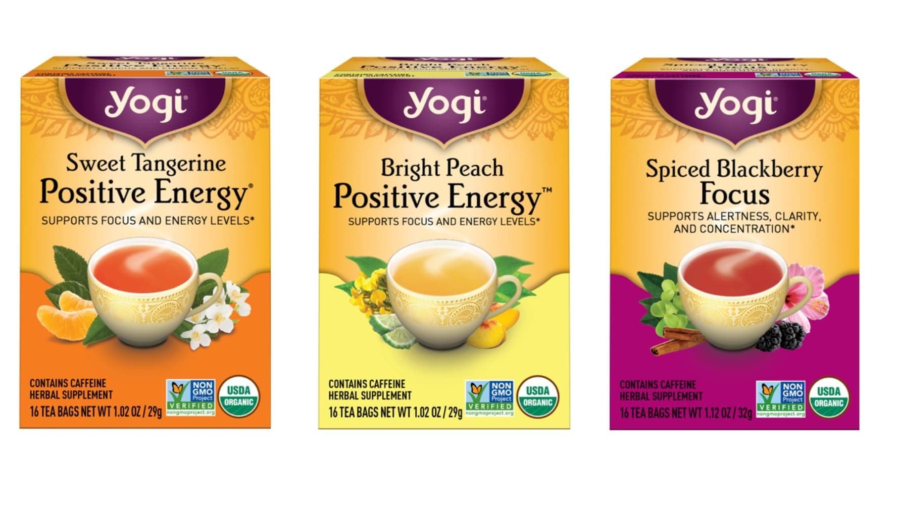 Tea - Morning Energy Variety Pack (3 Pack) Includes Bright Peach Bergamot Day, Rich & Robust Morning Vitality, Spiced Blackberry Focus - 48 Organic Tea Bags