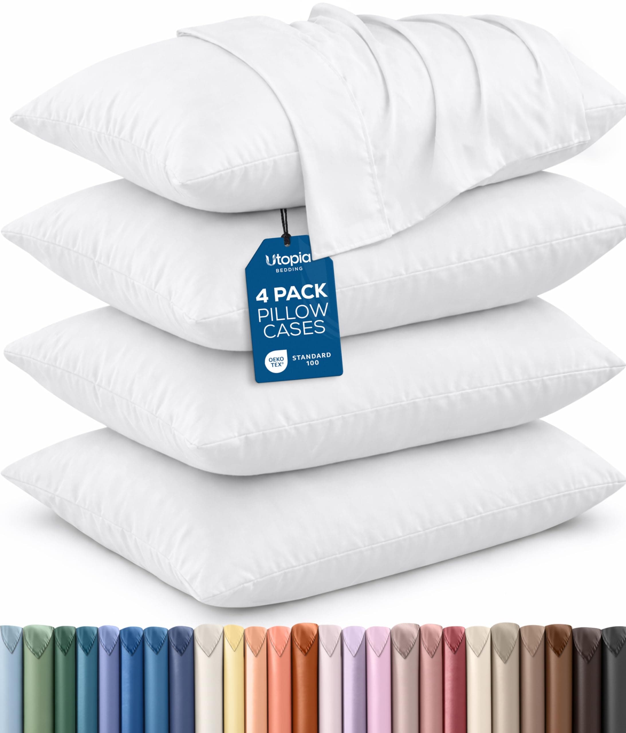 King Pillow Cases - 4 Pack - Envelope Closure - Soft Brushed Microfiber Fabric - Shrinkage and Fade Resistant Pillow Cases 20 X 40 Inches (King, White)