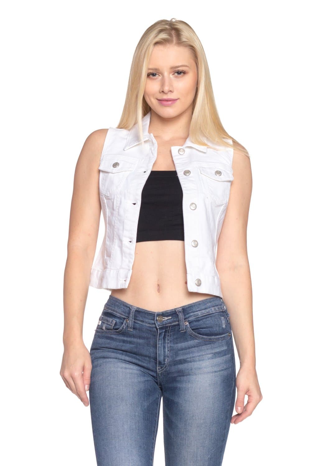 Women's Denim Jean Vest Collection SM-3XL (Small, White)