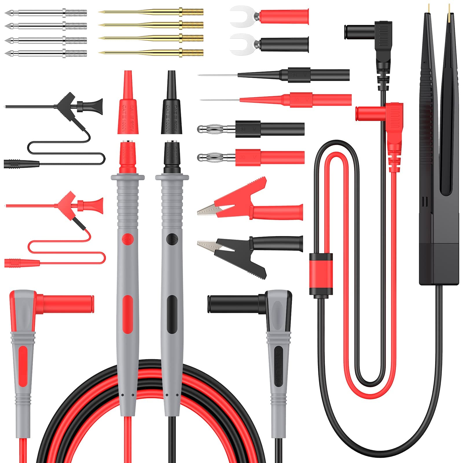 Proster Multi Test Leads Kit - Electrical Multimeter Test Lead with Alligator Clips Test Probe Spring Grabber Banana Plug Volt Meter Leads for Voltage Circuit Tester