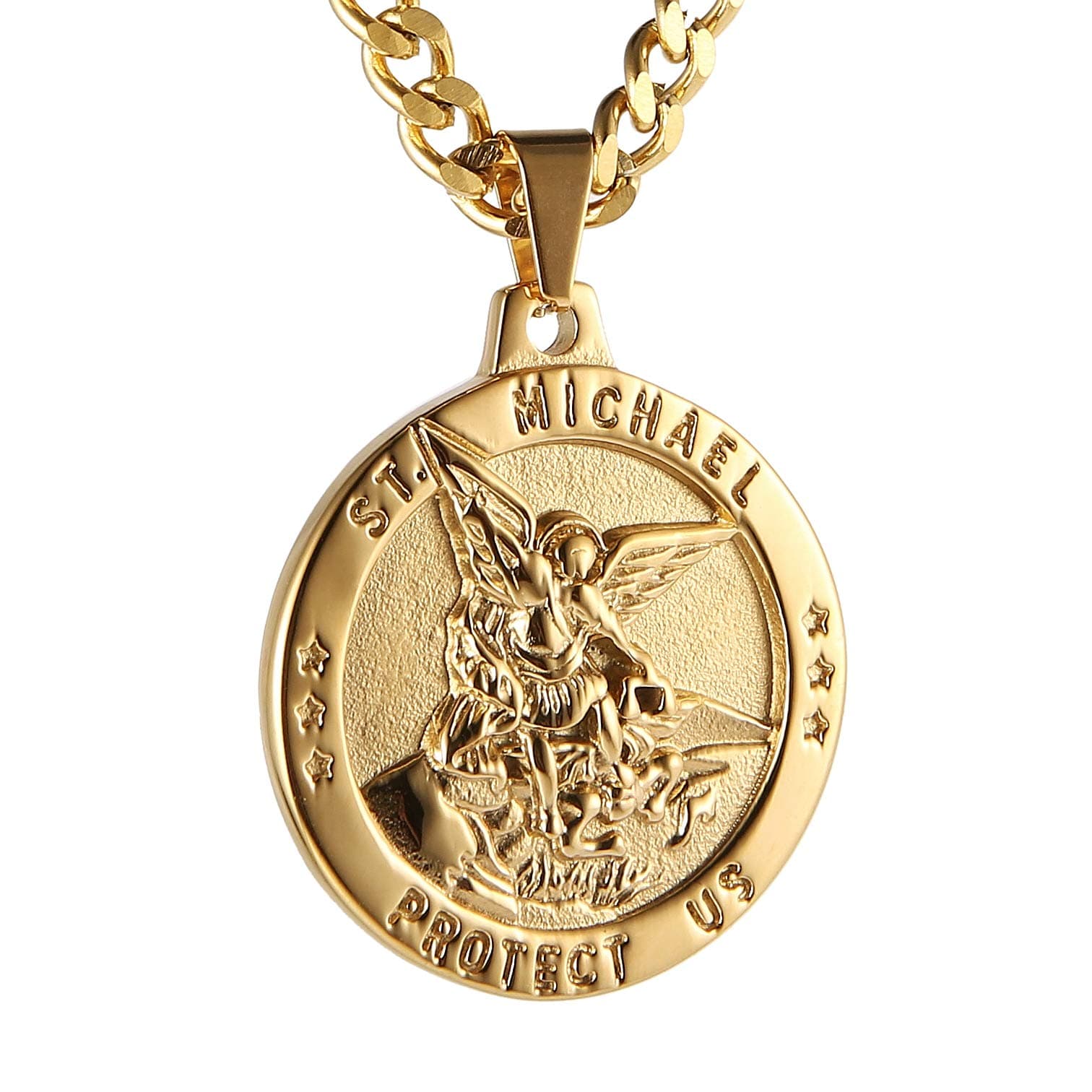 Saint Michael Necklace for Men Stainless Steel Retro Archangel Round Medal Pendant Necklace Jewelry Gift