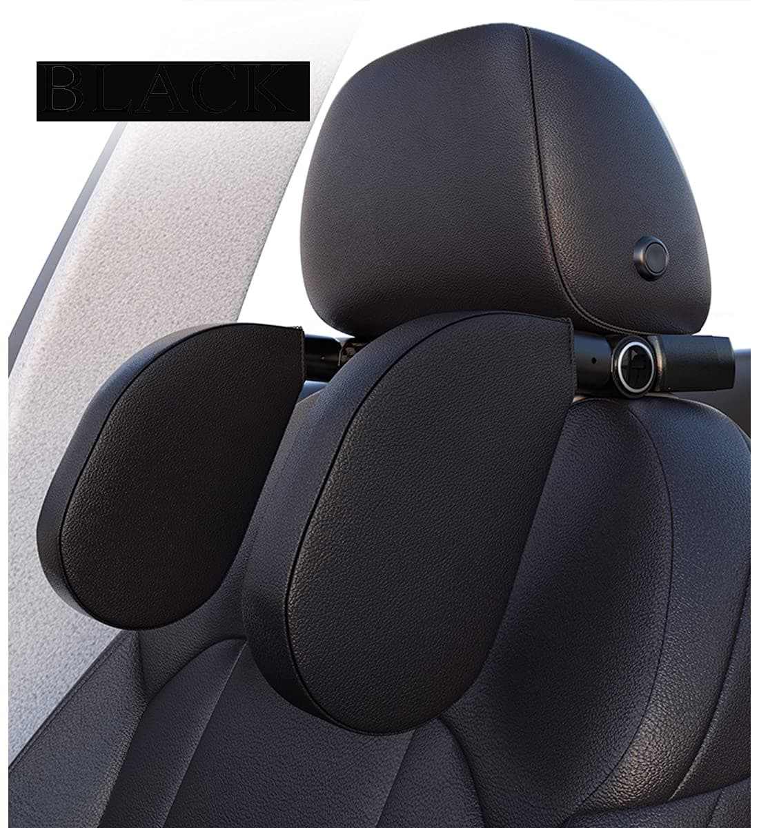 Qadir Car Seat Headrest Pillow Premium Head Neck Support Detachable matching storage hook and aromatherapy ，Both Sides Travel Sleeping Cushion for Kid Adults (Black)