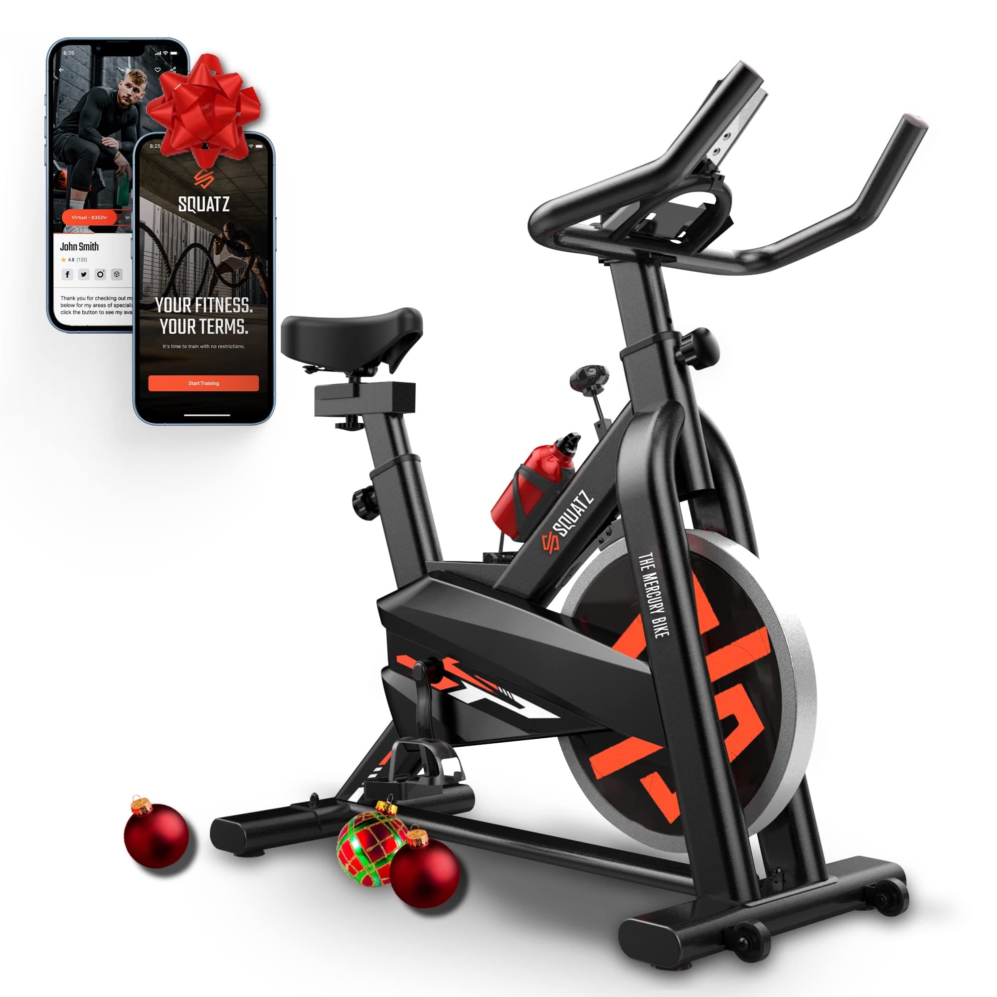 SQUATZ Stationary Cycling Bike Exerciser - Indoor Exercise Bicycle With Training Console, 4-Way Adjustable Seat and Handlebar, 8 Resistance Levels, Workout Equipment for Home Gym