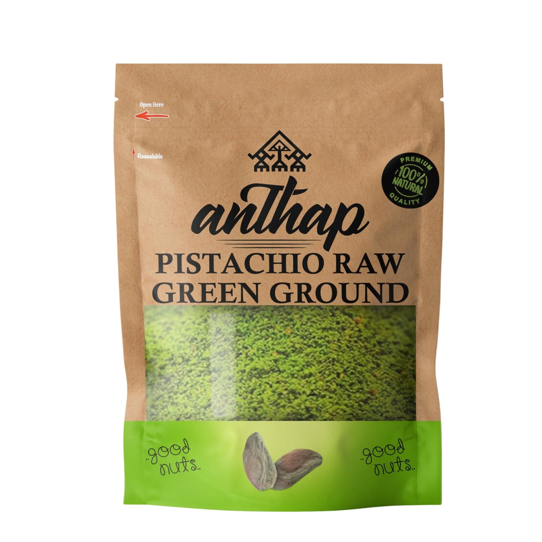 Anthap Antep Pistachio Raw Boz Green Ground, Premium Quality Antep Pistachios, Vibrant Boz Green Color, Finely Ground for Versatile Use, 100% Natural & Raw, Perfect for Desserts & Pastries, 300g