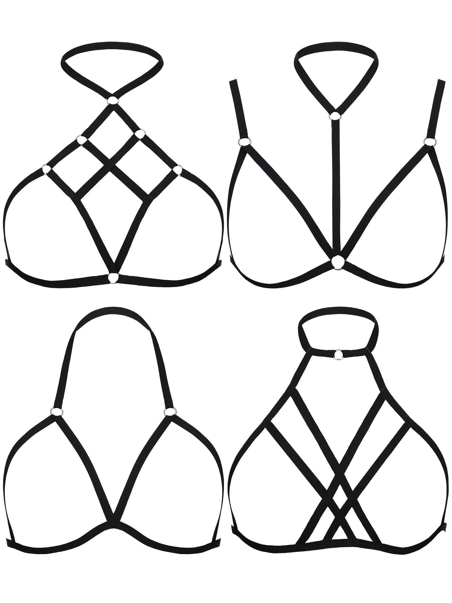 4 Pieces Women Harness Strappy Hollow Out Cross Elastic Cage Bra Cupless Bra Body Lingerie for Ladies