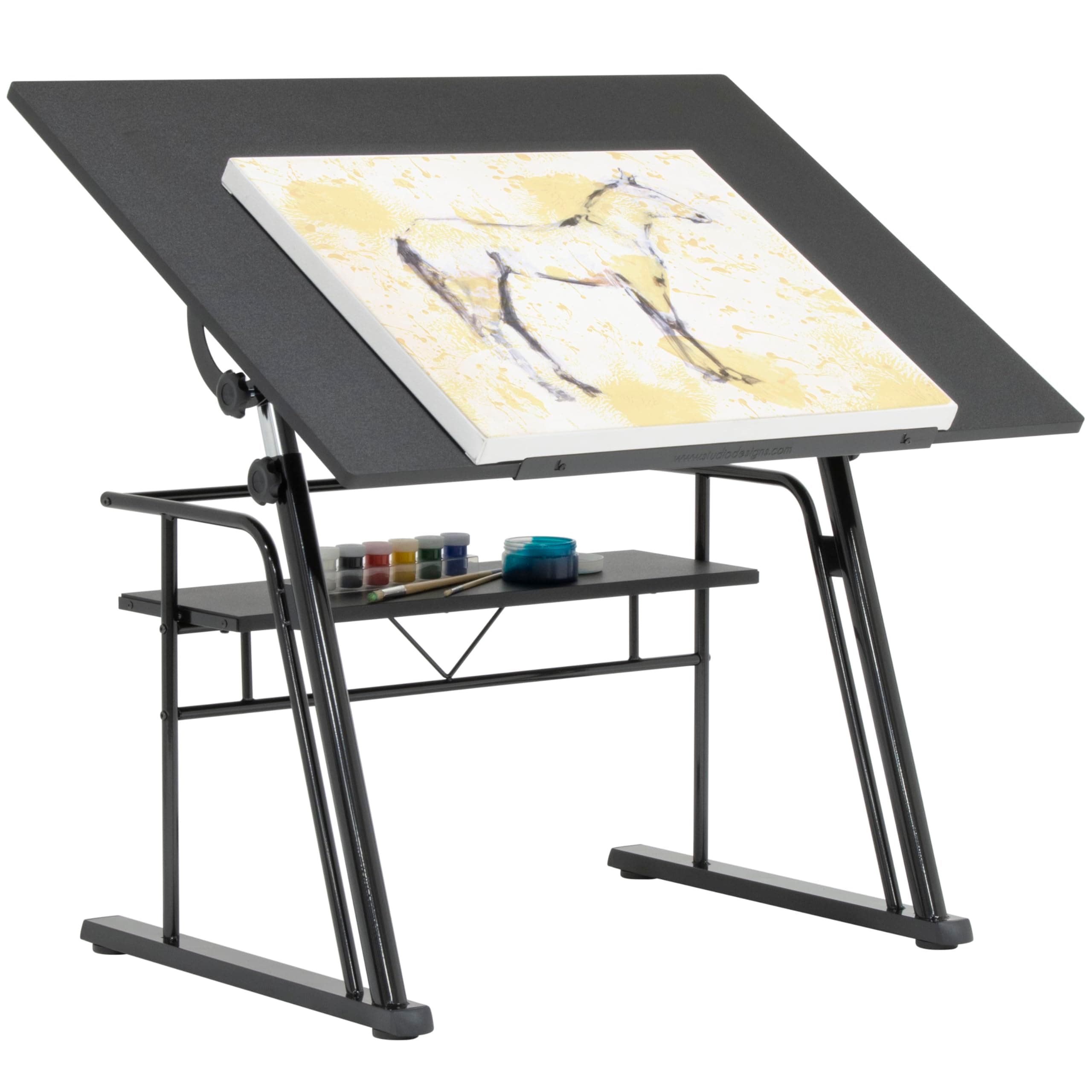 Studio Designs Zenith Height Adjustable Drafting Table with Shelf in Black, 42" W X 30" D