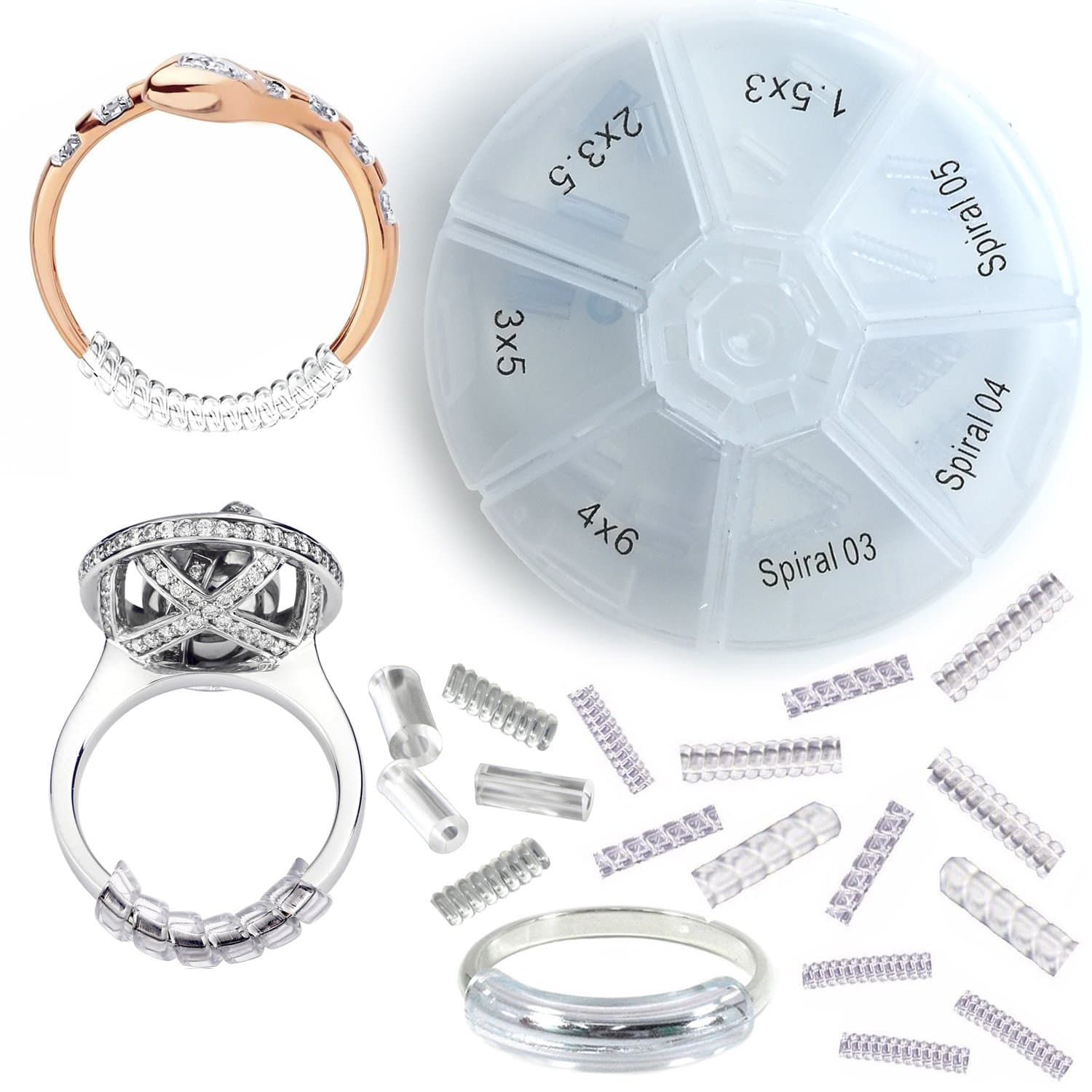 Assorted Ring Size Reducers Ring Clip Guard Resizer Adjusters Pack of 21pcs, 7sizes / Including New Spiral Style