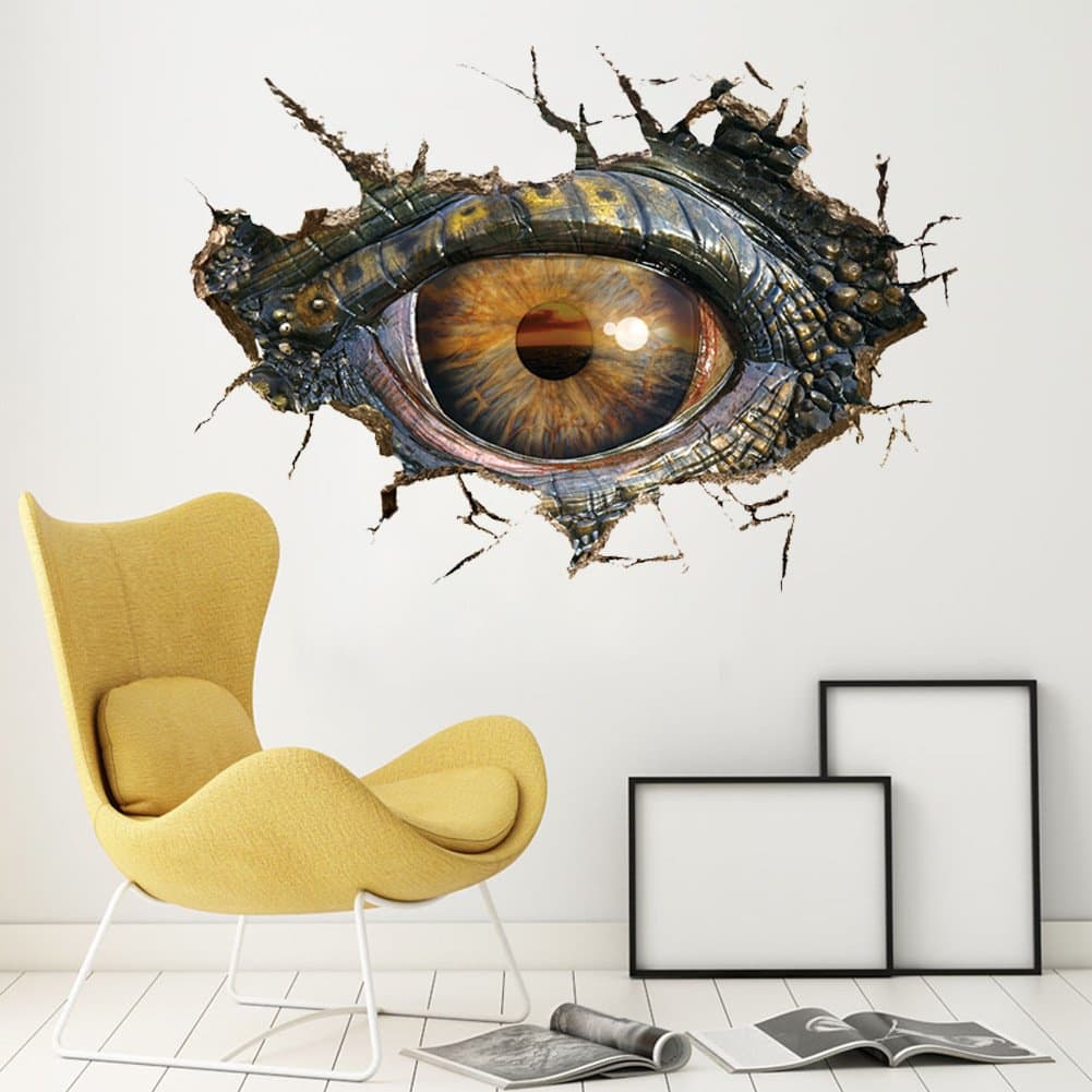 CHANS 3D Wall Sticker, Jurassic Park Dinosaur Eye Wall Art Decals, Children's Room DIY Wall Murals Decoration