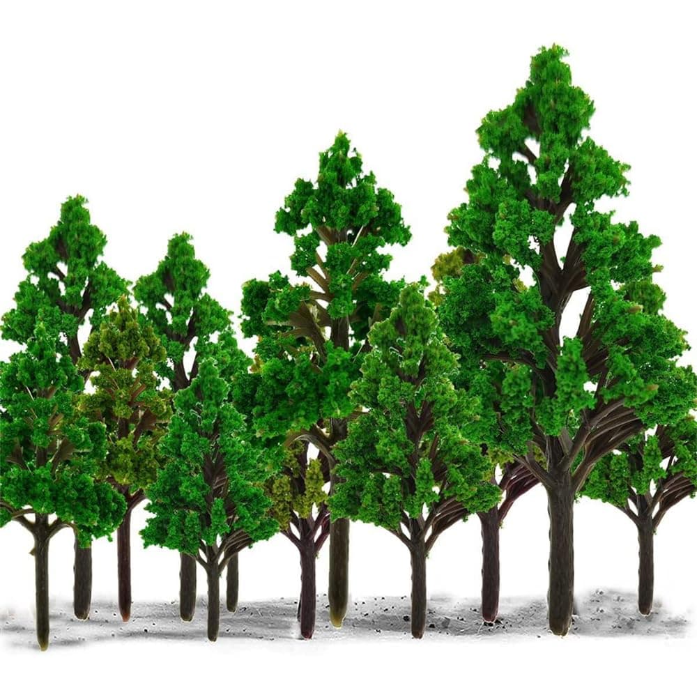 YARDHOBI 15 Pcs Model Trees, Mini Diorama Trees, Mixed Model Tree, Train Trees, Miniature Forest Railroad Scenery Pine Trees, Architecture Trees for DIY Scenery Landscape, Natural Green (1.7-3.1Inch)