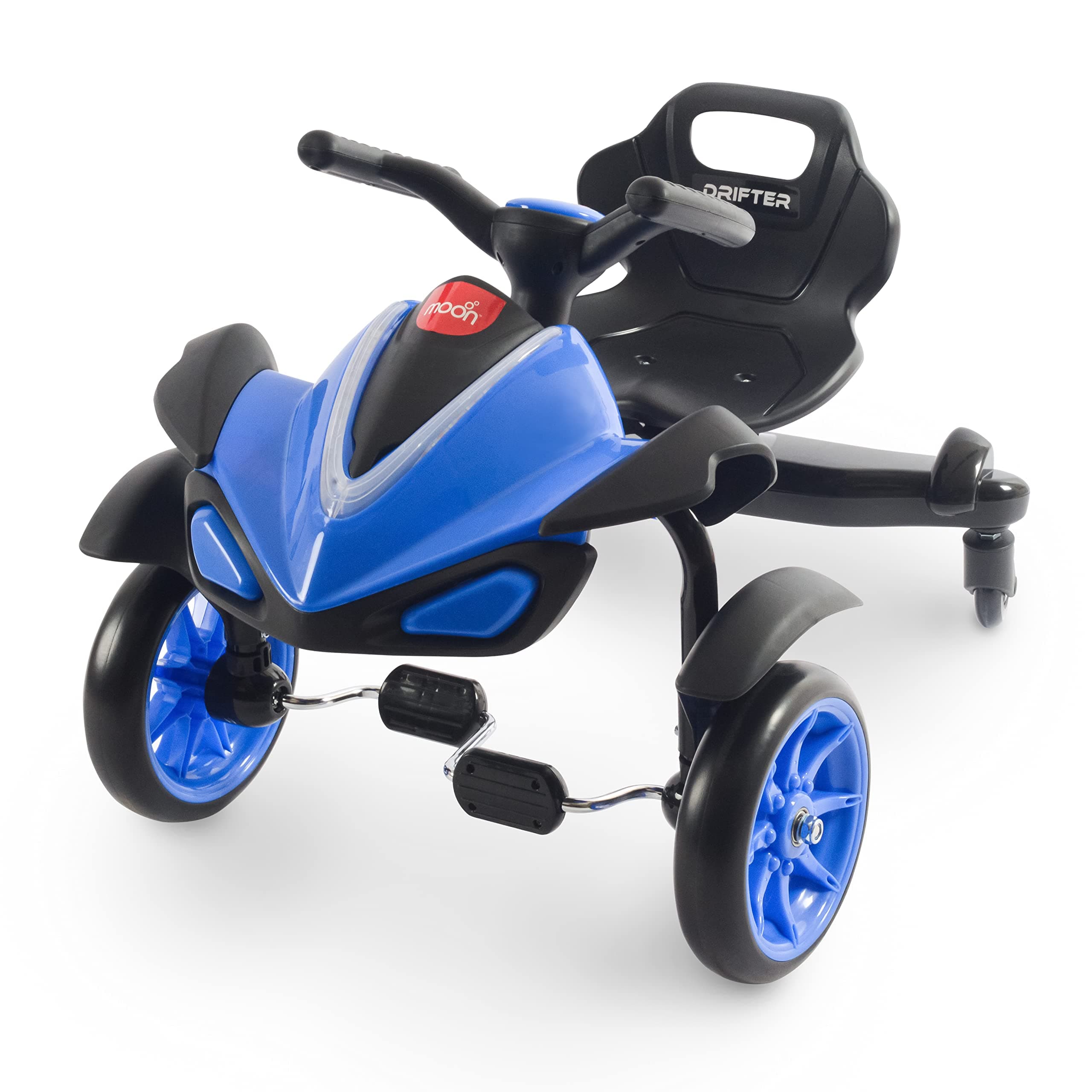 The Moon Brand Drifter Drift Bike 4 Wheel Scooter with Grip Handles, LED Lights, and Pedals for Toddlers/Kids up to 30kgs Perfect for Outdoor and Indoor Play for Boys/ Girls 3 Years and Above-Blue