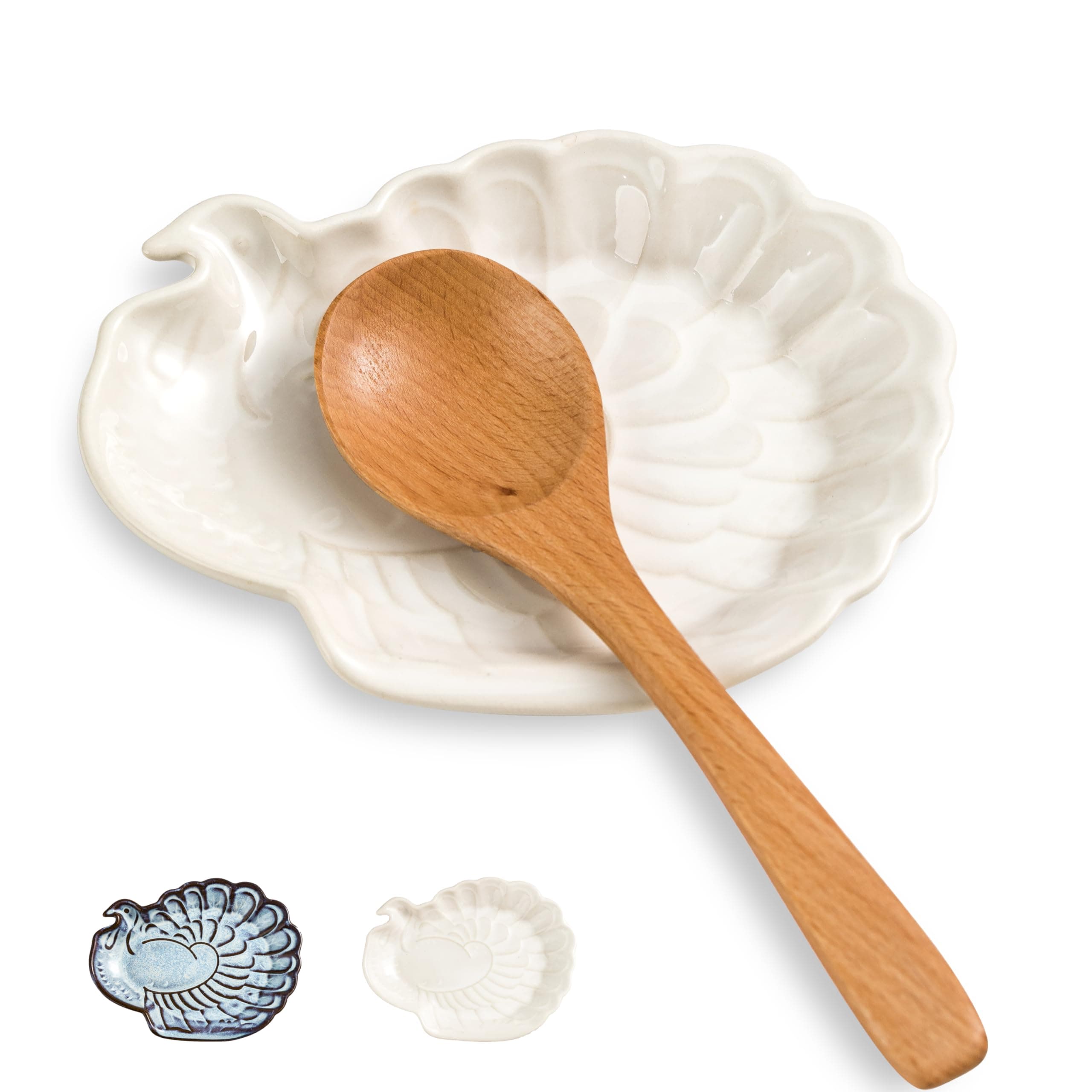 YHOSSEUNYHOSSEUN Easter Spoon Rest, Turkey Spoon Rest for Stove Top, Ceramic Serving Spoon Holder for Kitchen Counter, Holiday Decoration Entertaining for Easter Thanksgiving Table Decor, White
