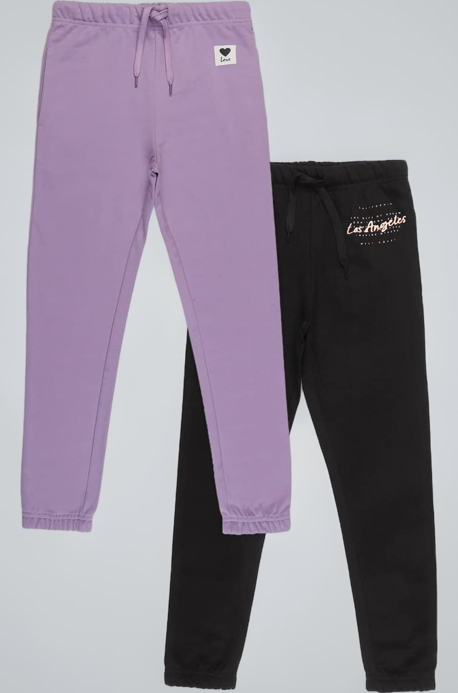 Alan Jones Clothing Girls Mid Rise Pack of 2 Joggers Track Pants | Side Pockets | Elastic Waist with Drawstring | Regular Fit