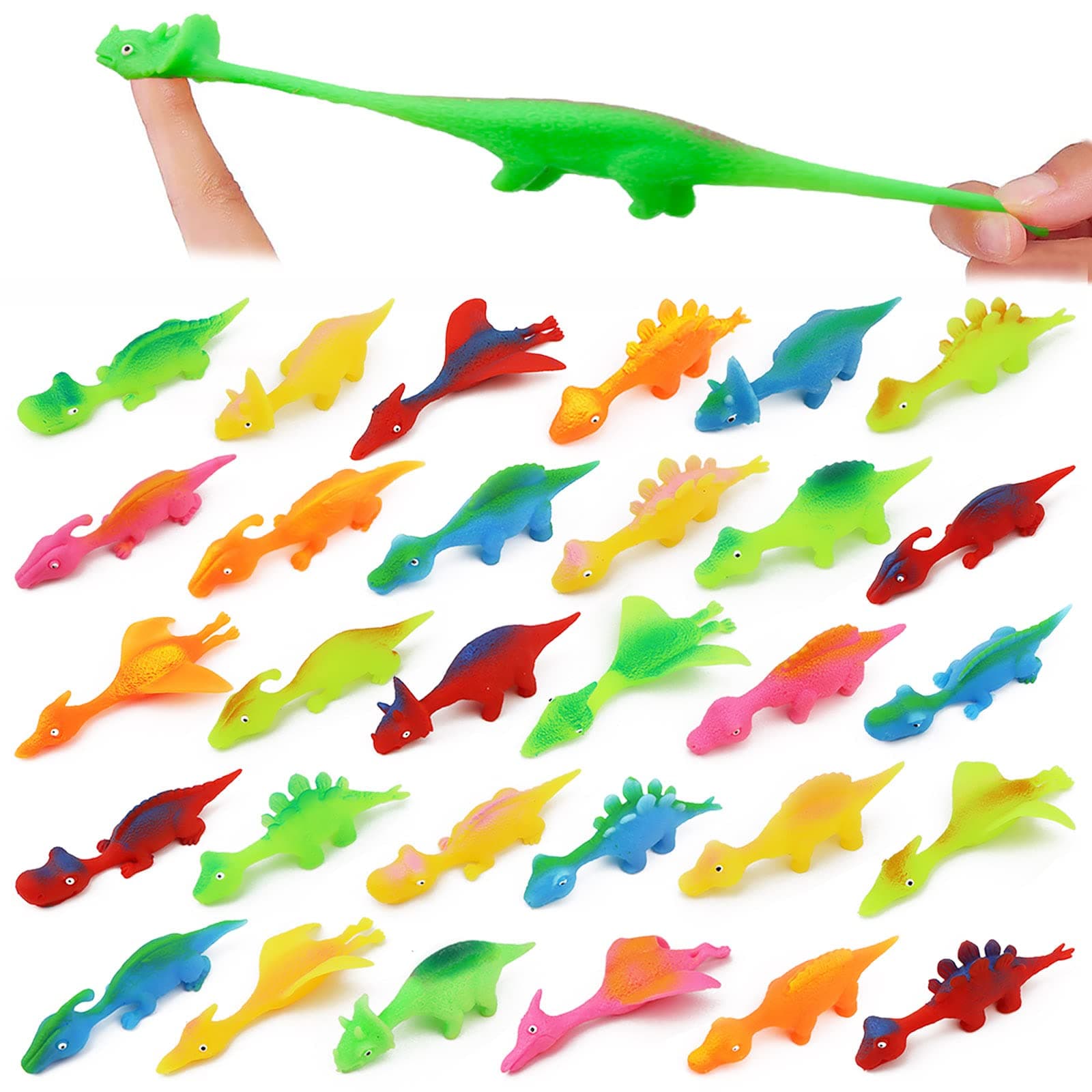 Pushmick 30 Pcs Slingshot Dinosaur Finger Toys, catapult toys as fun as slingshot chicken, cute shapes, more colors, Great for Flying Games and Party Favors.