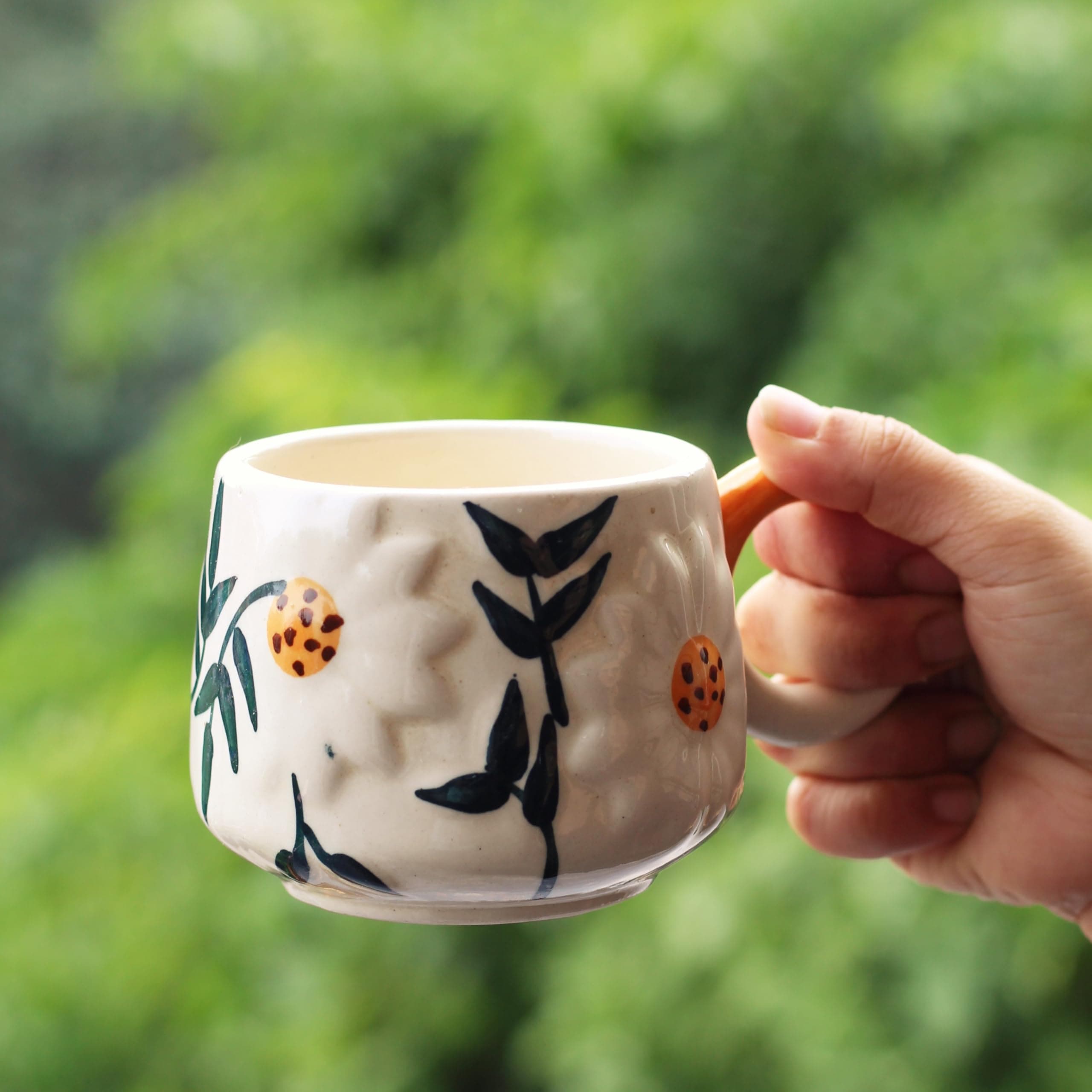 Ceramic Handcrafted Cups for Coffee Chai Tea - Microwave and Diswasher Safe (Sunflower Mug), 300 ml