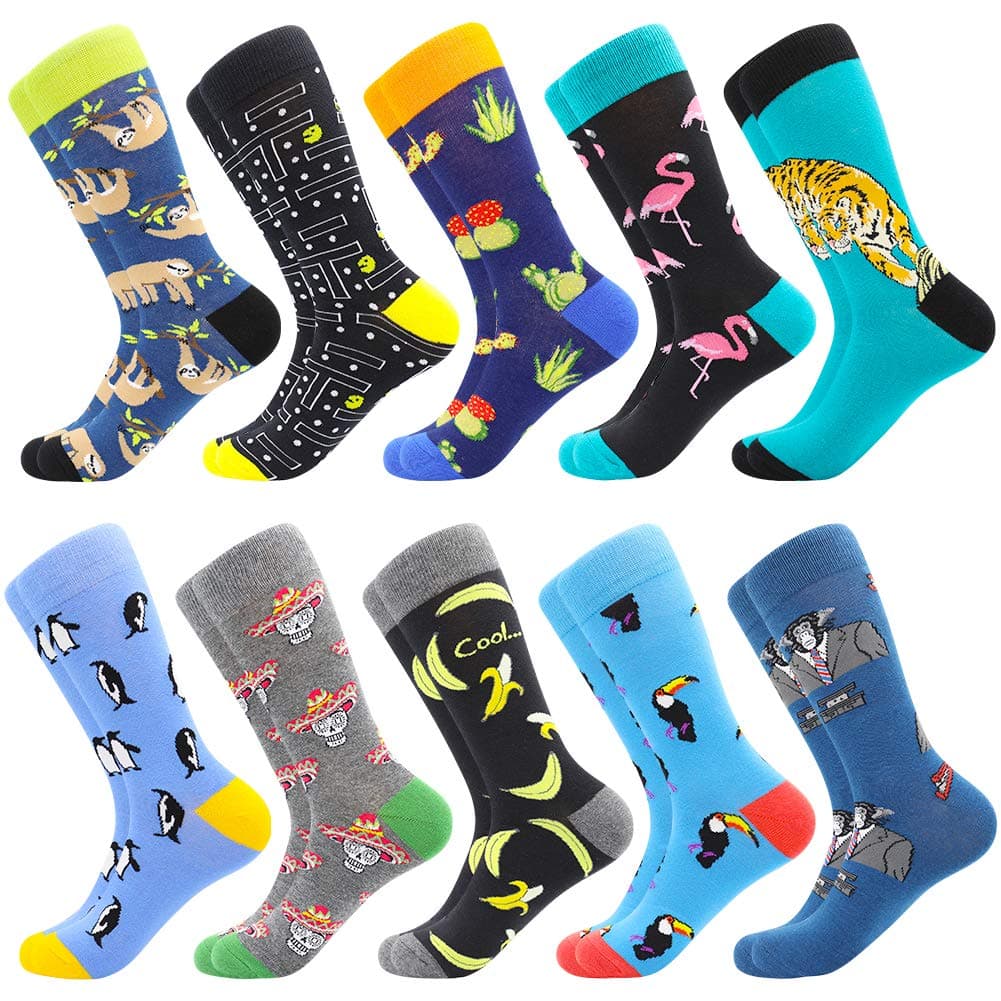 Funny Socks for Men, Mens Dress Socks Crazy Novelty Silly Colorful Funky Crew Calf Happy Cotton Sock Size 9-12