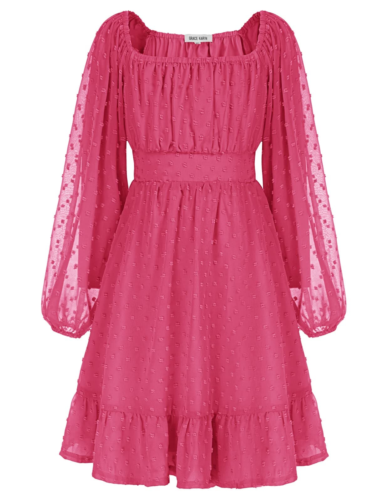 GRACE KARIN Girls Ruffle Tiered Dress Long Sleeve Swiss Dot Flowy A-Line Dress 6-14Y