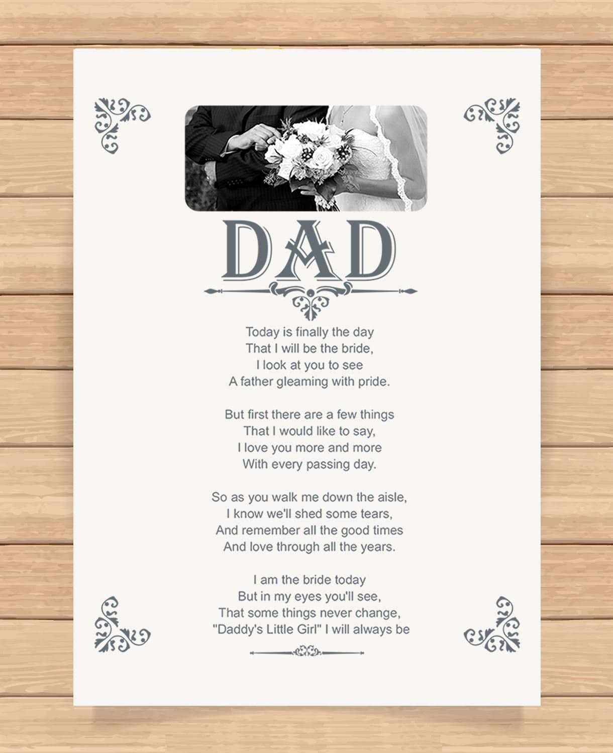 Presents Gifts For Daddy Dad Father From Bride Wedding Day Decorations Walk By My Side Heart Touching Poem Keepsake Prints Posters Wall Art Unusual Special Unique Idea