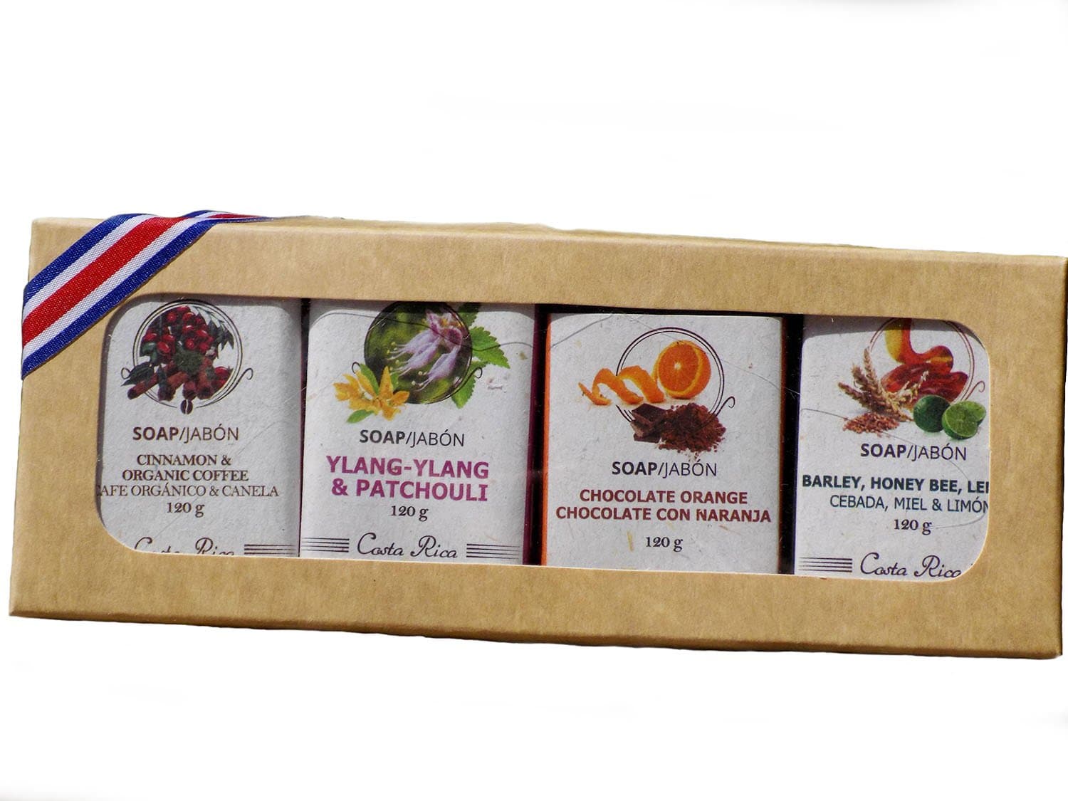 Monteverde Natural Cosmetics 4 soap kit: Cinnamon & Organic Coffee, Ylang Ylang & Patchouli, Chocolate & Orange, Barley, Honey Bee & Lemon. (16.4 Ounces)