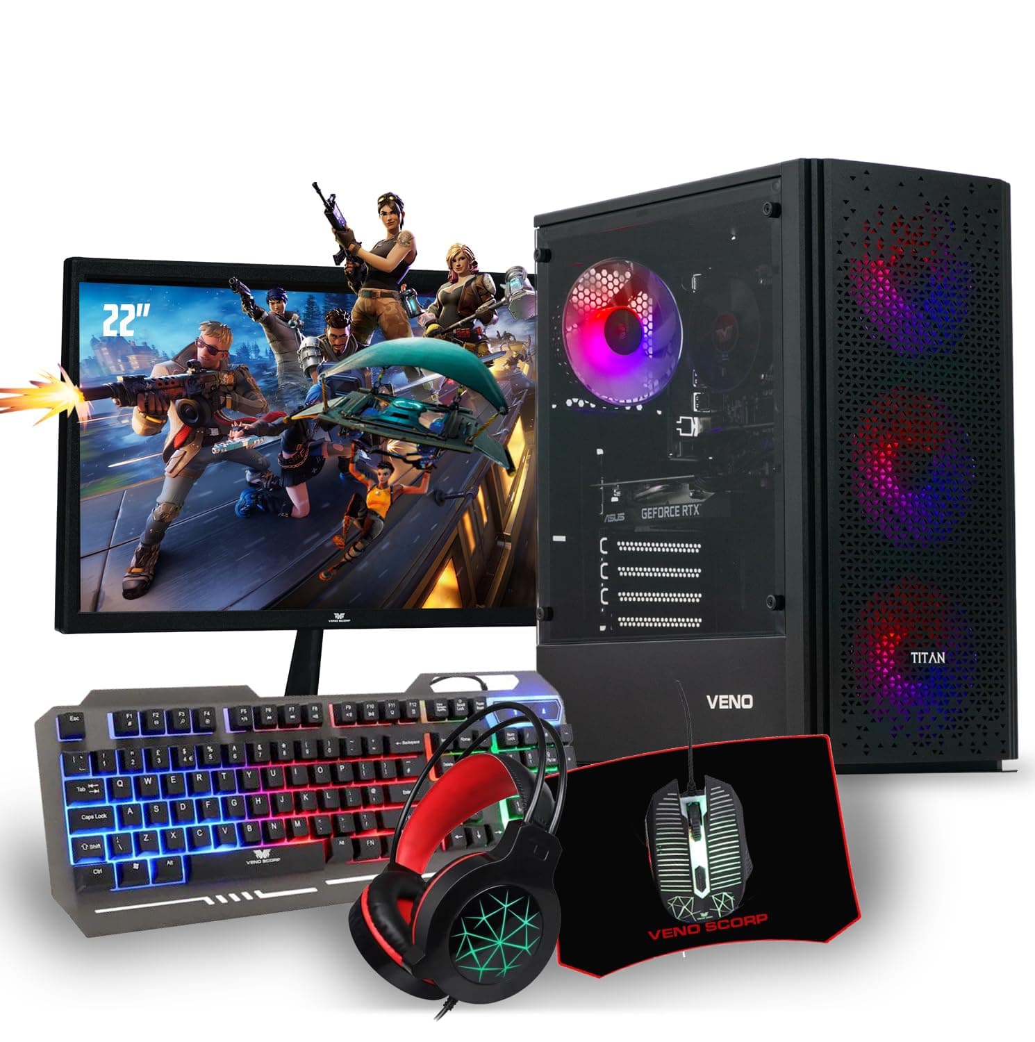 Gaming PC Bundle Intel Core i7-4790 Processor RX 550 4GB Graphics Card - 16GB Ram - 1TB SSD - 550W PSU - Windows 10 Pro - WiFi - Titan 4