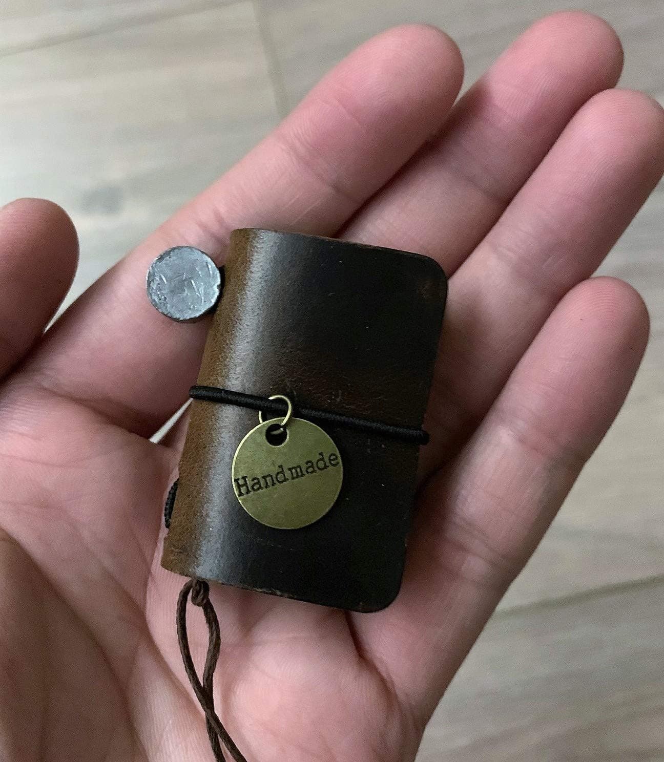 4.5cm X 3cm Handmade Vintage Genuine Leather Mini Size Traveler Journal Note Book (Bright Coffee)