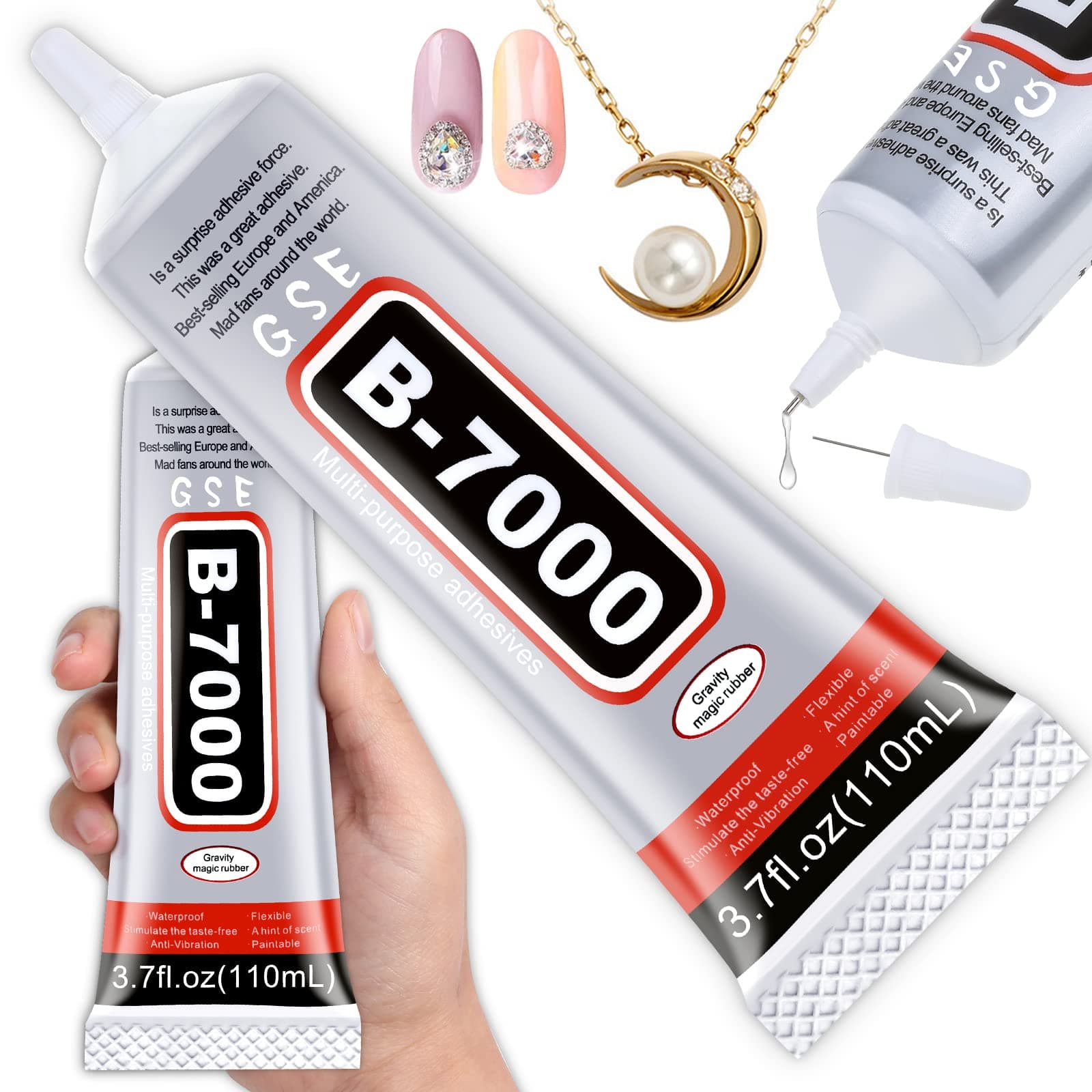 B7000 Rhinestones Glue for Crafts, 110ML Glue of Diamond Jewelry 3.7fl.oz Clear B-7000 Super Jewelry Glue Transparent Industrial Adhesive for Fabric Phone Repair Jewelery Making Crystal Gem
