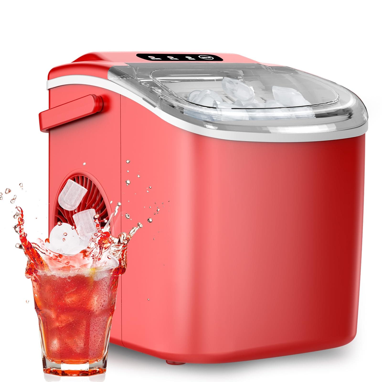 Ice Maker Countertop, Efficient Easy Carry Ice Machine, Self-Cleaning Ice Maker with Ice Scoop & Basket, 9pcs/ 8mins 26.6Lbs Per Day for Home/Office/Kitchen,RED