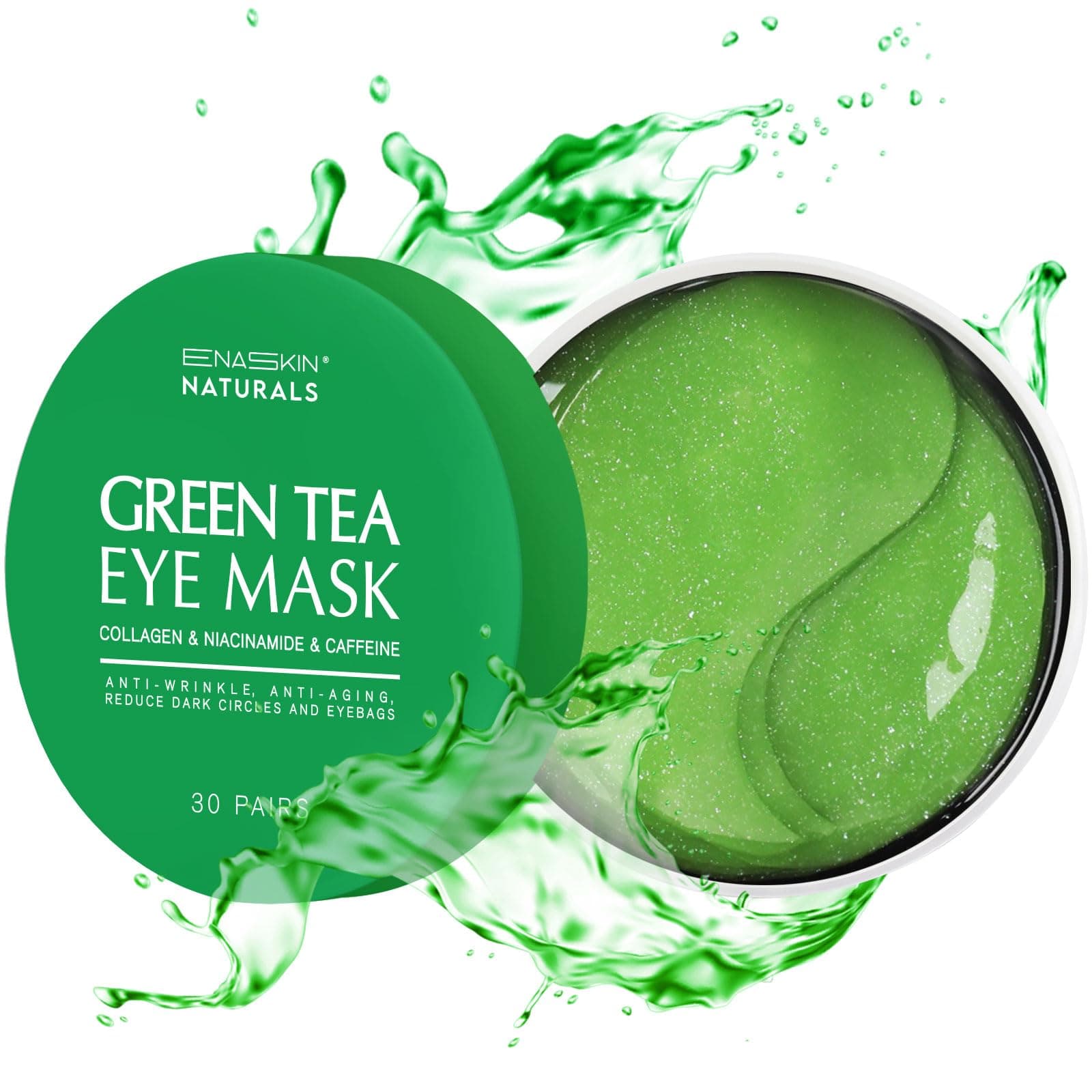 Enaskin Naturals Under Eye Pads: 30 Pairs Gel Pads for Green Tea Eyes - Reduces Bags for Eyes, Wrinkles and Puffy Eyes - Treatment Mask