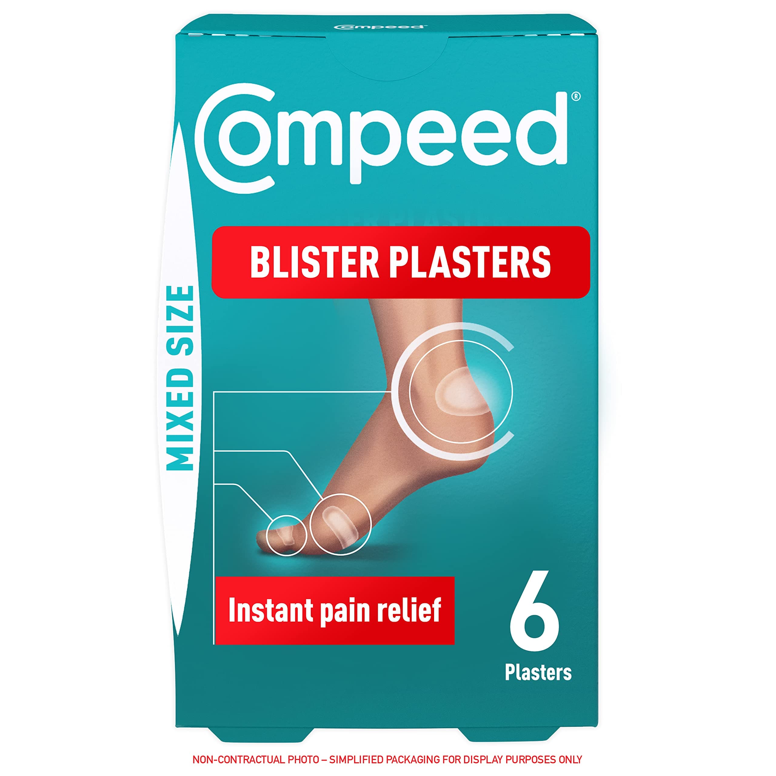 6 Mixed Size Blister Plasters For Feet (Individually Wrapped Plasters) - Hydrocolloid Plaster Technology For Faster Healing - Waterproof Deep Cushioned Plasters For Comfort