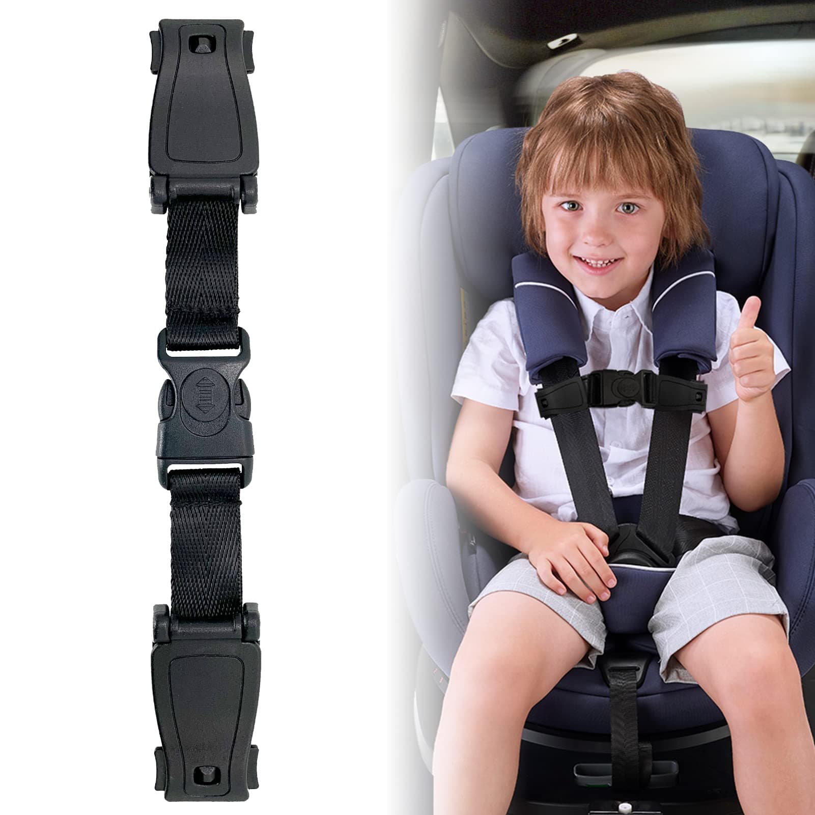 Universal Child Chest Harness Clip Anti-Slip Baby Chest Clip Guard Compatible with Seats, Strollers, High Chairs, schoolbags, max. for 1.5 inch Width Harness (Black Set of 1)